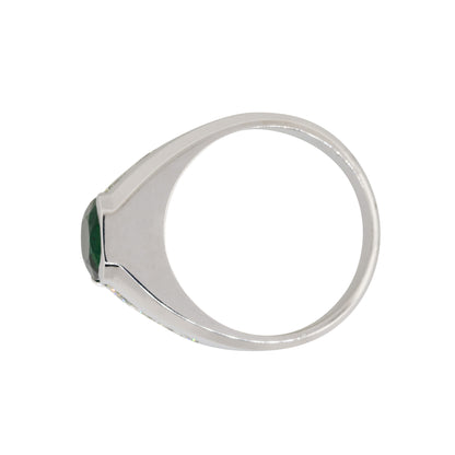 14k White Gold 3.05ct Oval Emerald Center Wide Mens Ring With Diamonds