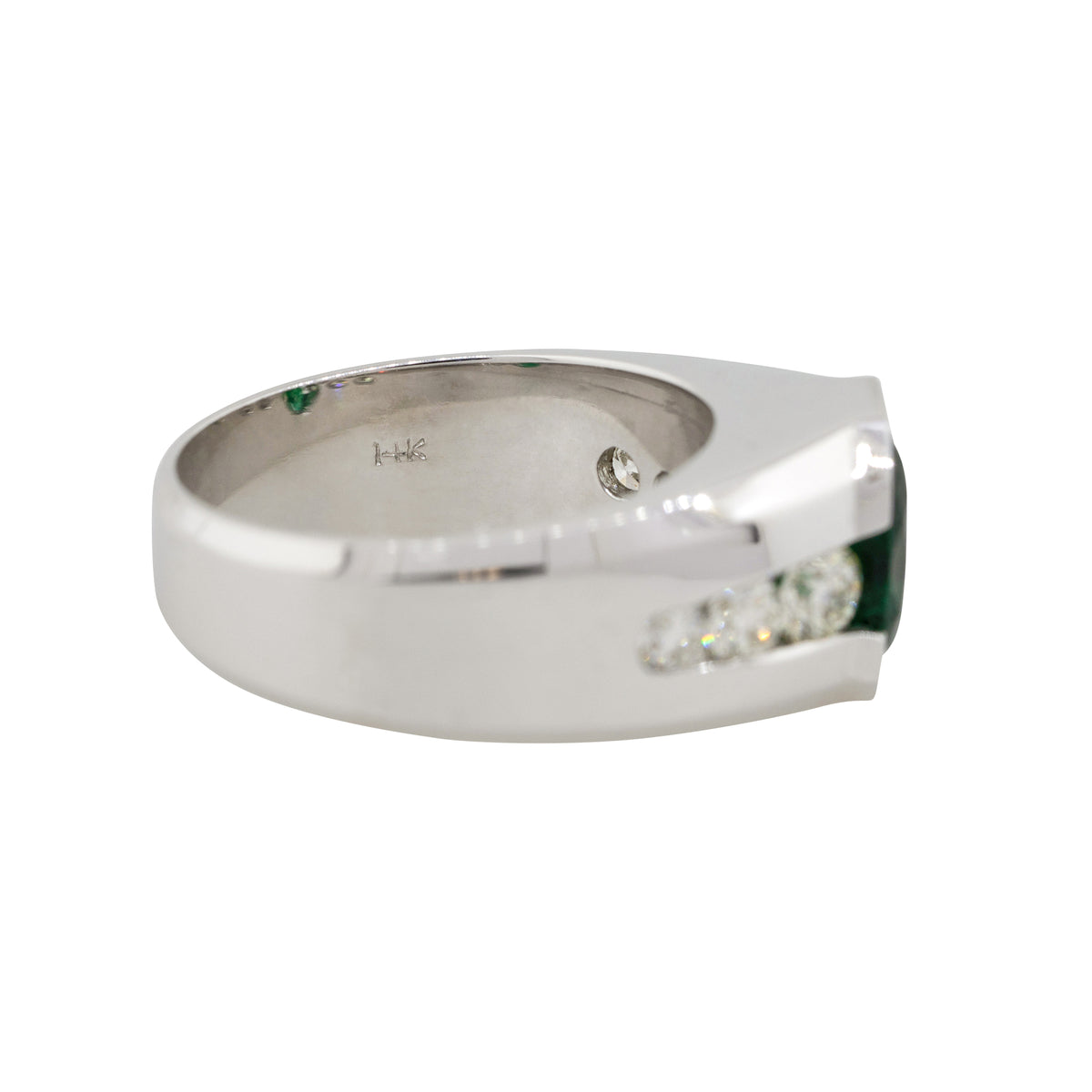 14k White Gold 3.05ct Oval Emerald Center Wide Mens Ring With Diamonds