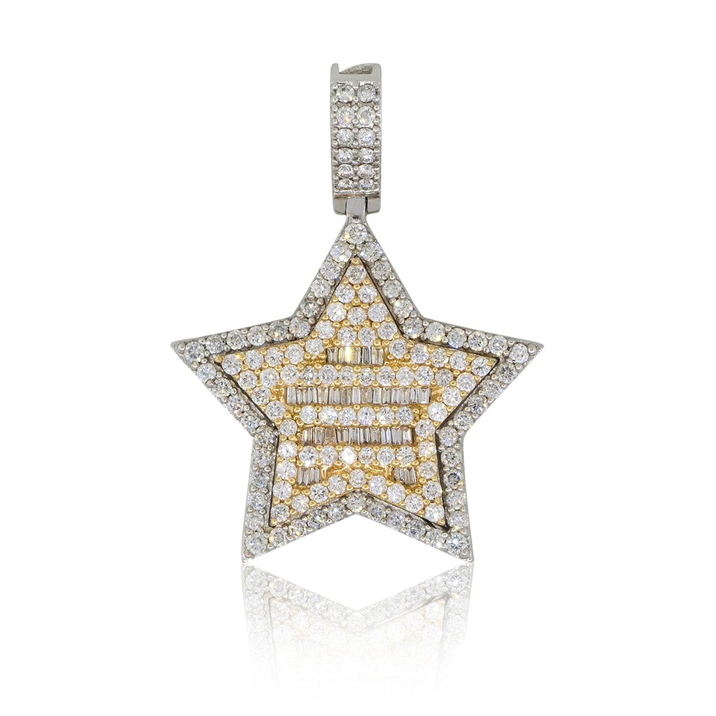 14k Two Tone 2.3ctw All Diamond Pave Star Pendant