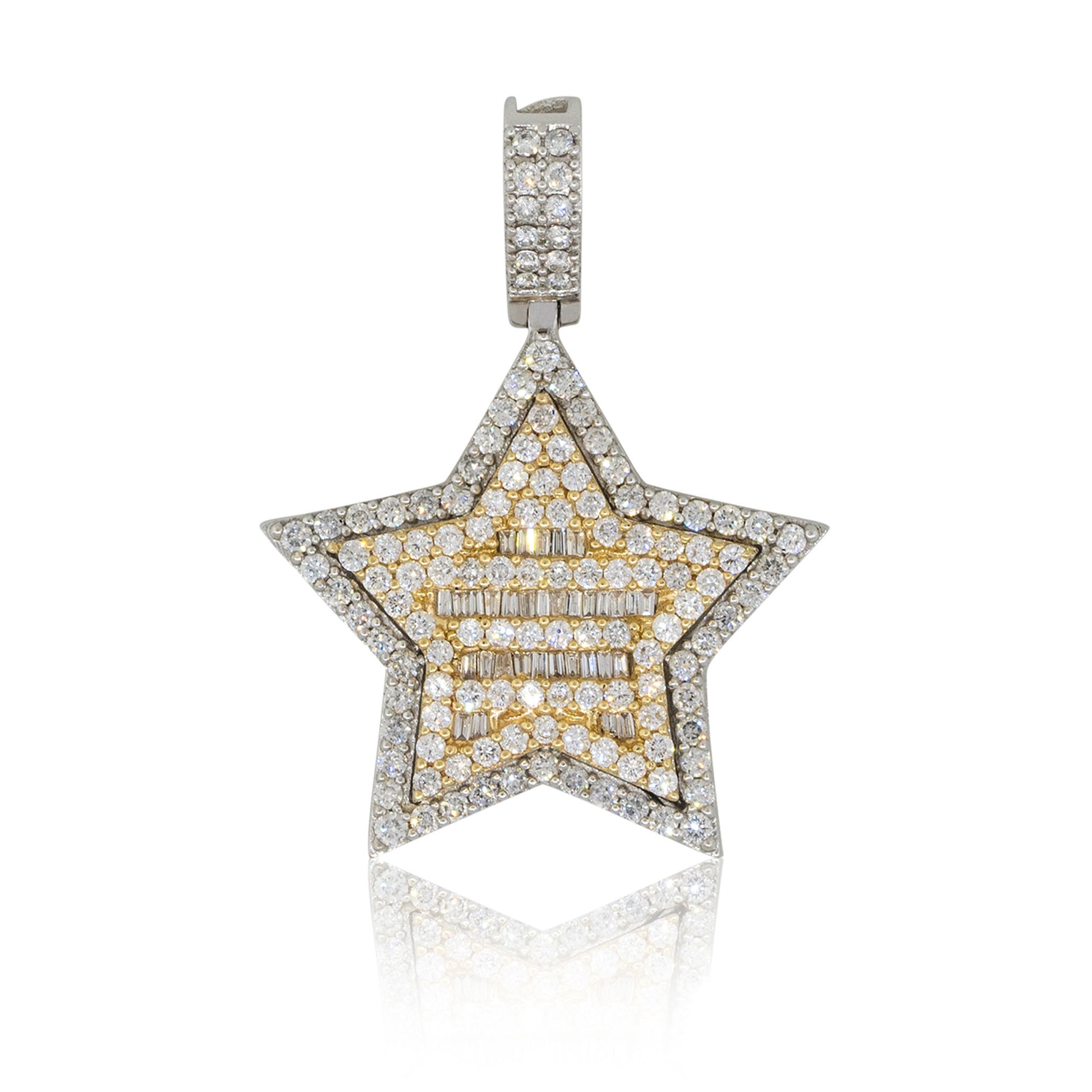 14k Two Tone 2.3ctw All Diamond Pave Star Pendant