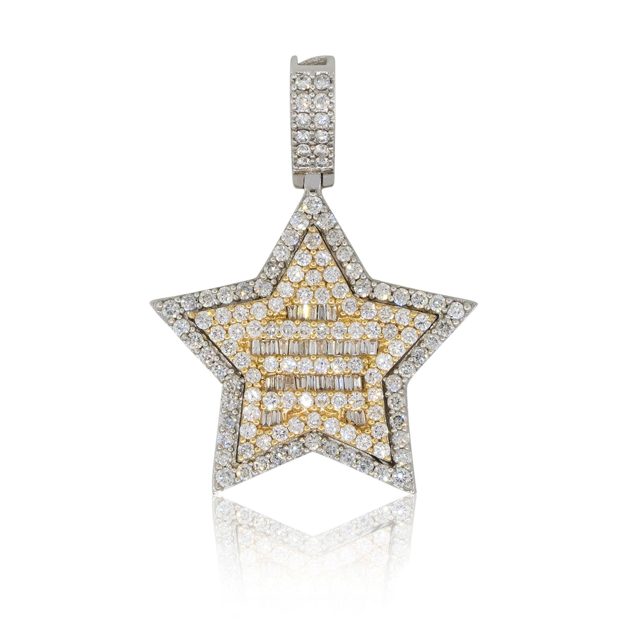 14k Two Tone 2.3ctw All Diamond Pave Star Pendant