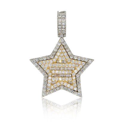 14k Two Tone 2.3ctw All Diamond Pave Star Pendant
