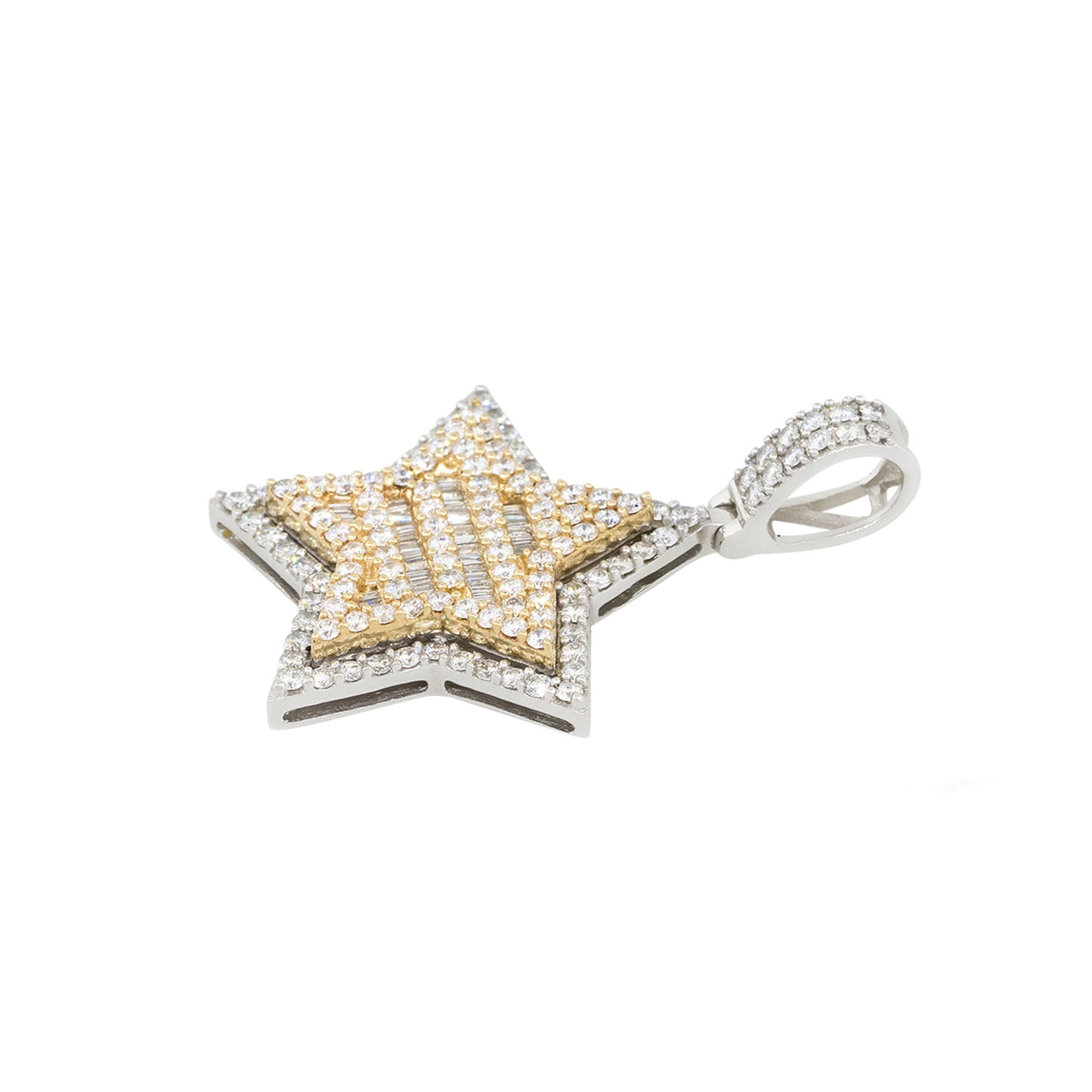 14k Two Tone 2.3ctw All Diamond Pave Star Pendant