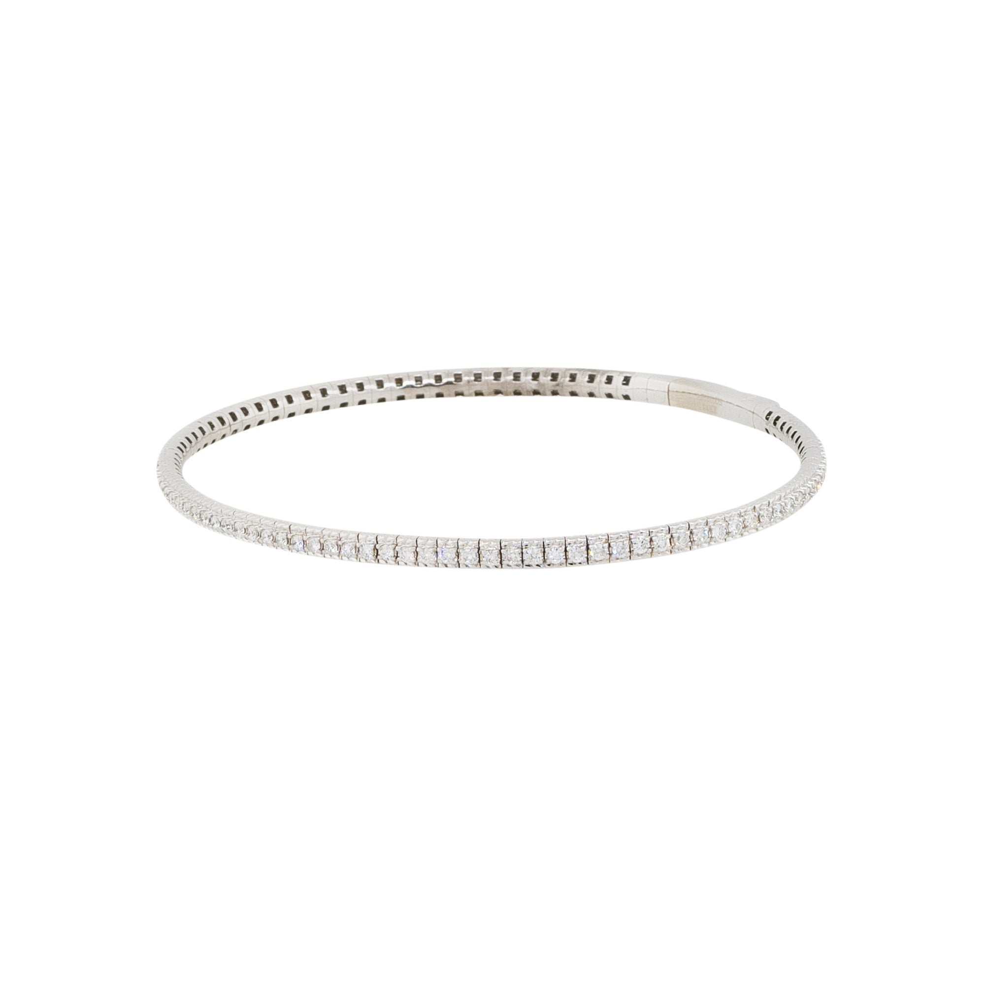 14k White Gold 1ctw Diamond Pave Flexible Bangle Bracelet