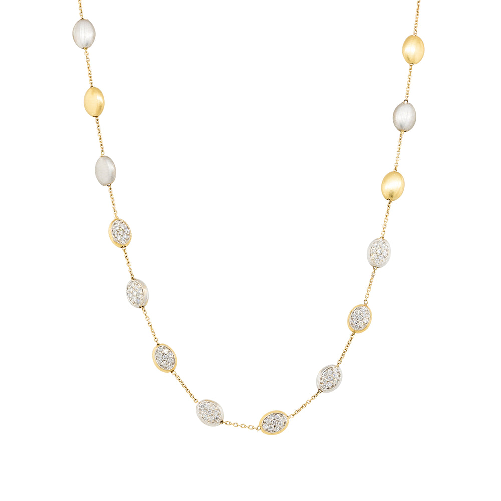 18k Two Tone 0.45ctw Diamond Pave Long Pebble Necklace