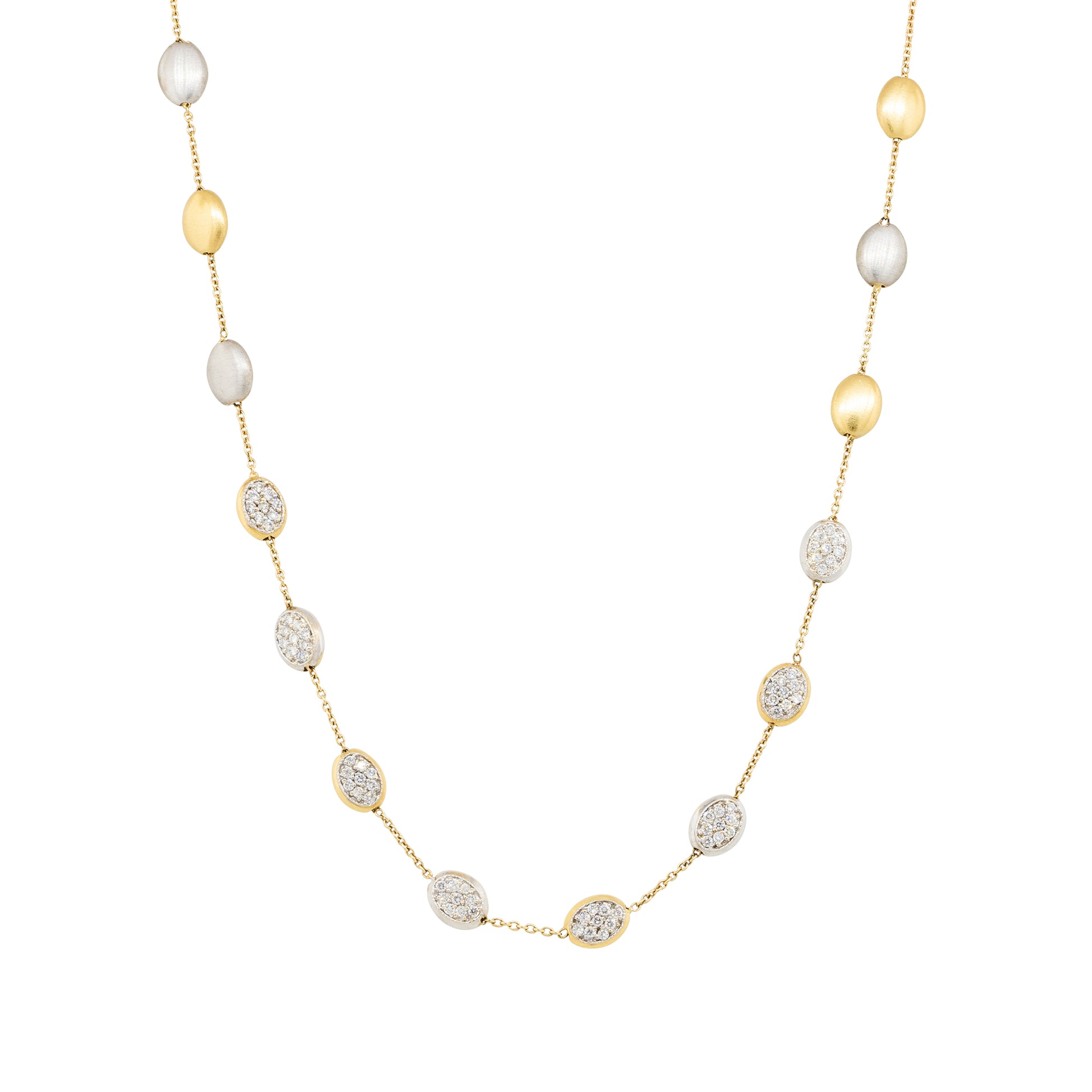 18k Two Tone 0.45ctw Diamond Pave Long Pebble Necklace
