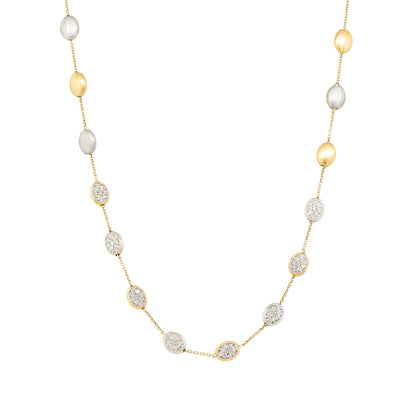 18k Two Tone 0.45ctw Diamond Pave Long Pebble Necklace
