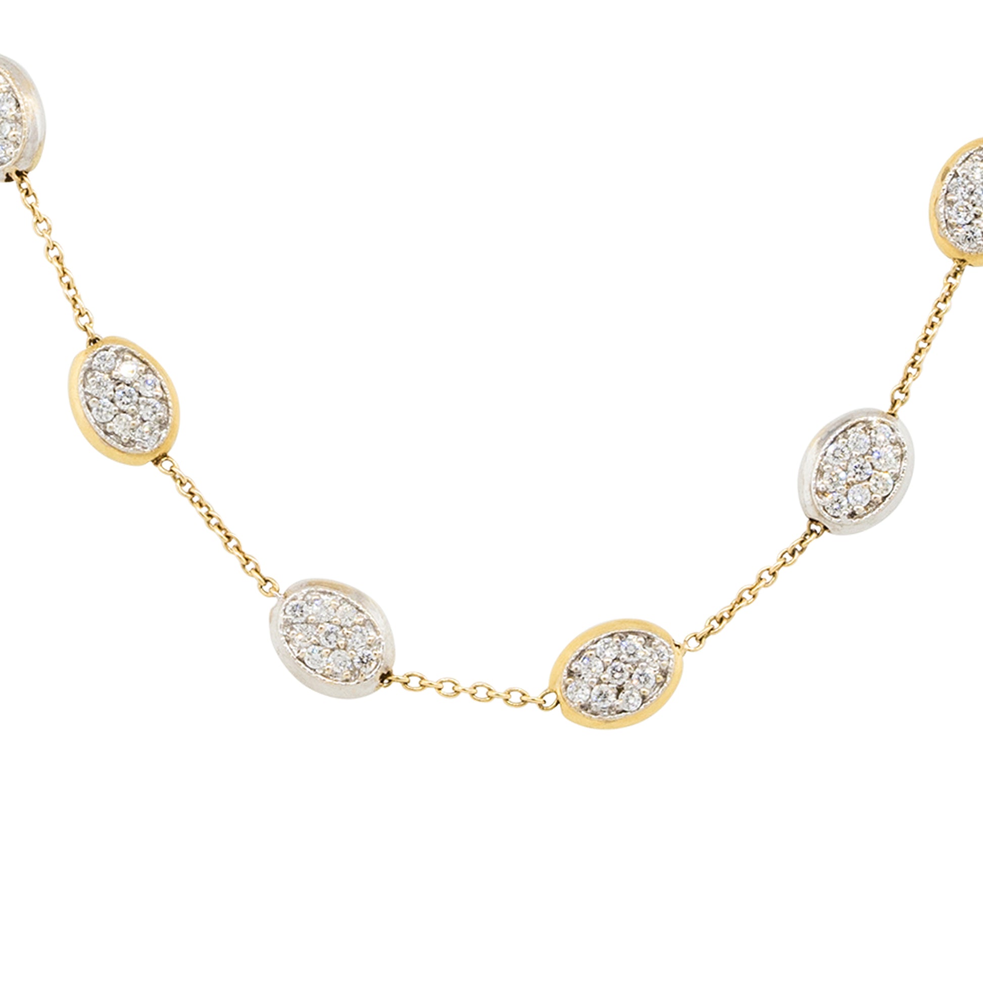 18k Two Tone 0.45ctw Diamond Pave Long Pebble Necklace