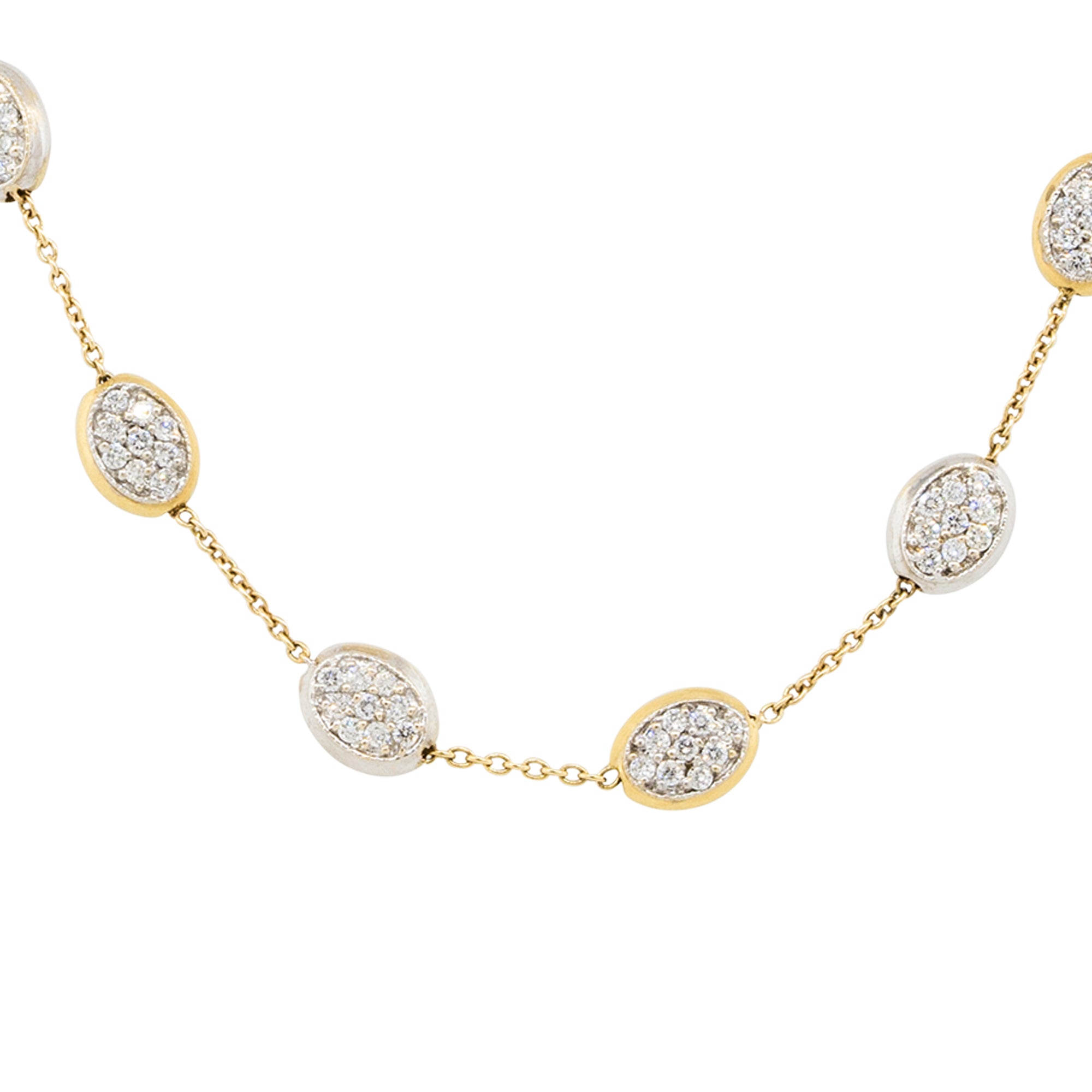 18k Two Tone 0.45ctw Diamond Pave Long Pebble Necklace