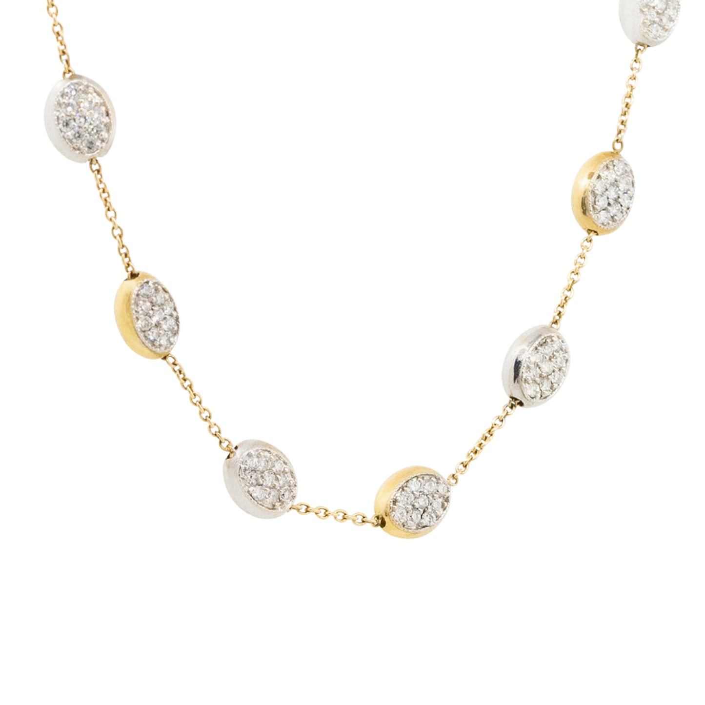 18k Two Tone 0.45ctw Diamond Pave Long Pebble Necklace