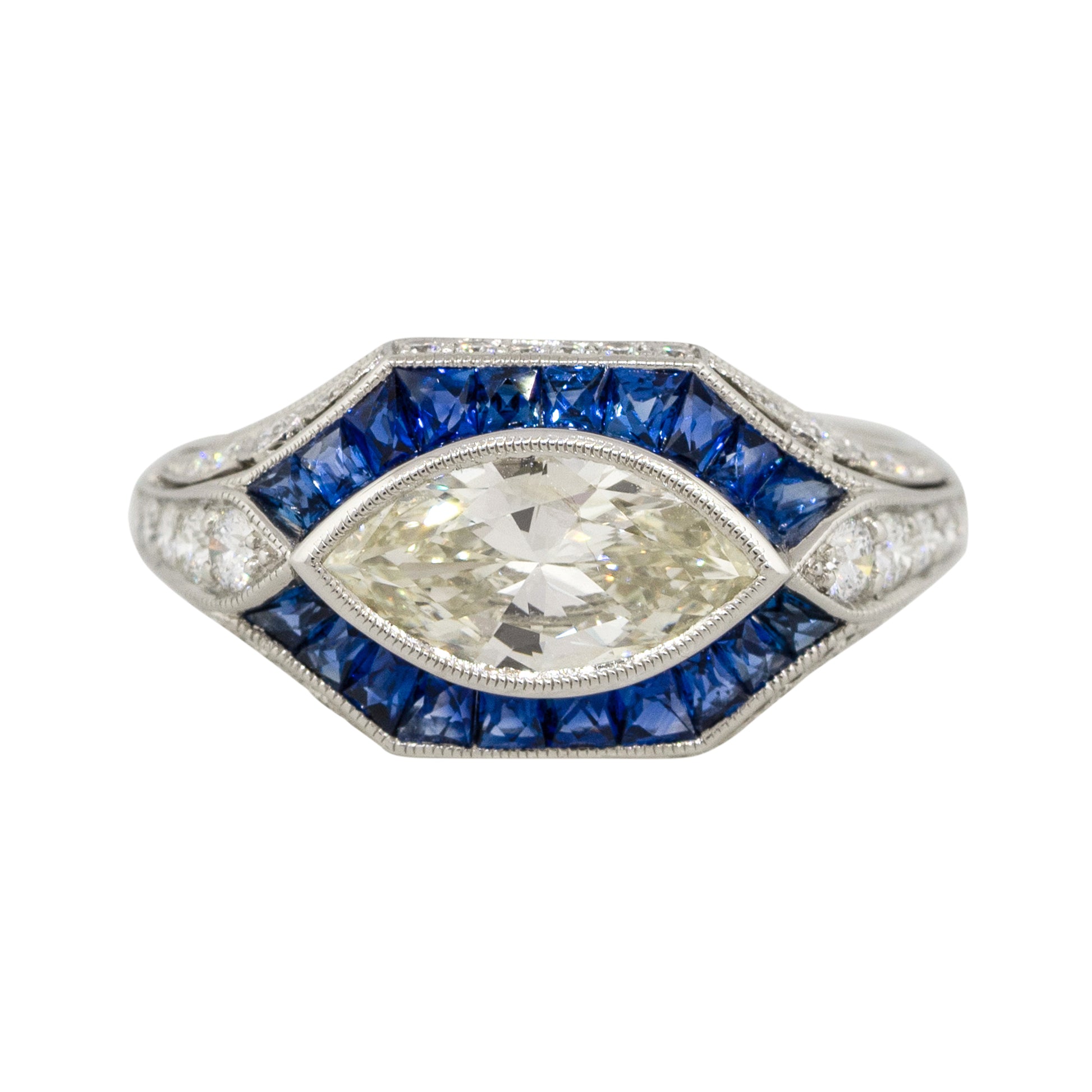 Platinum 1.01ct Marquise Diamond Center Sapphire Ring