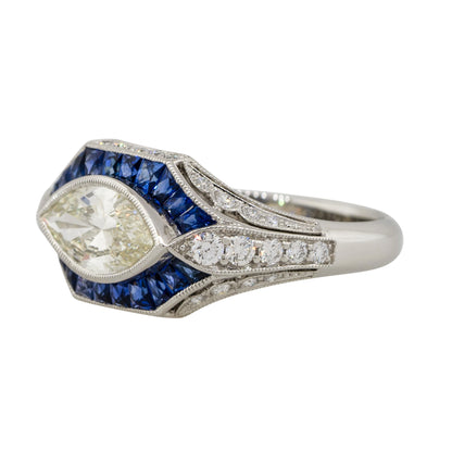 Platinum 1.01ct Marquise Diamond Center Sapphire Ring