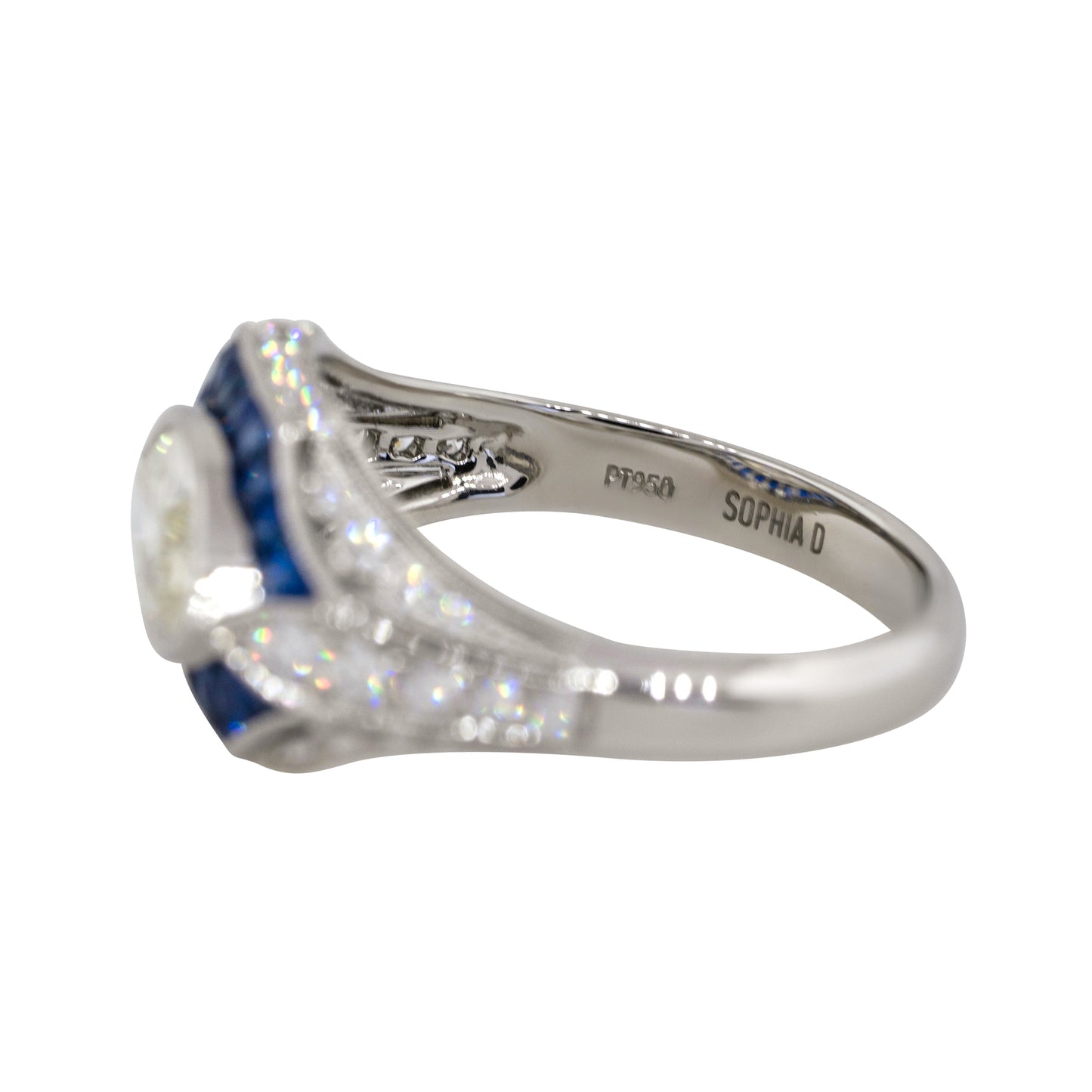 Platinum 1.01ct Marquise Diamond Center Sapphire Ring