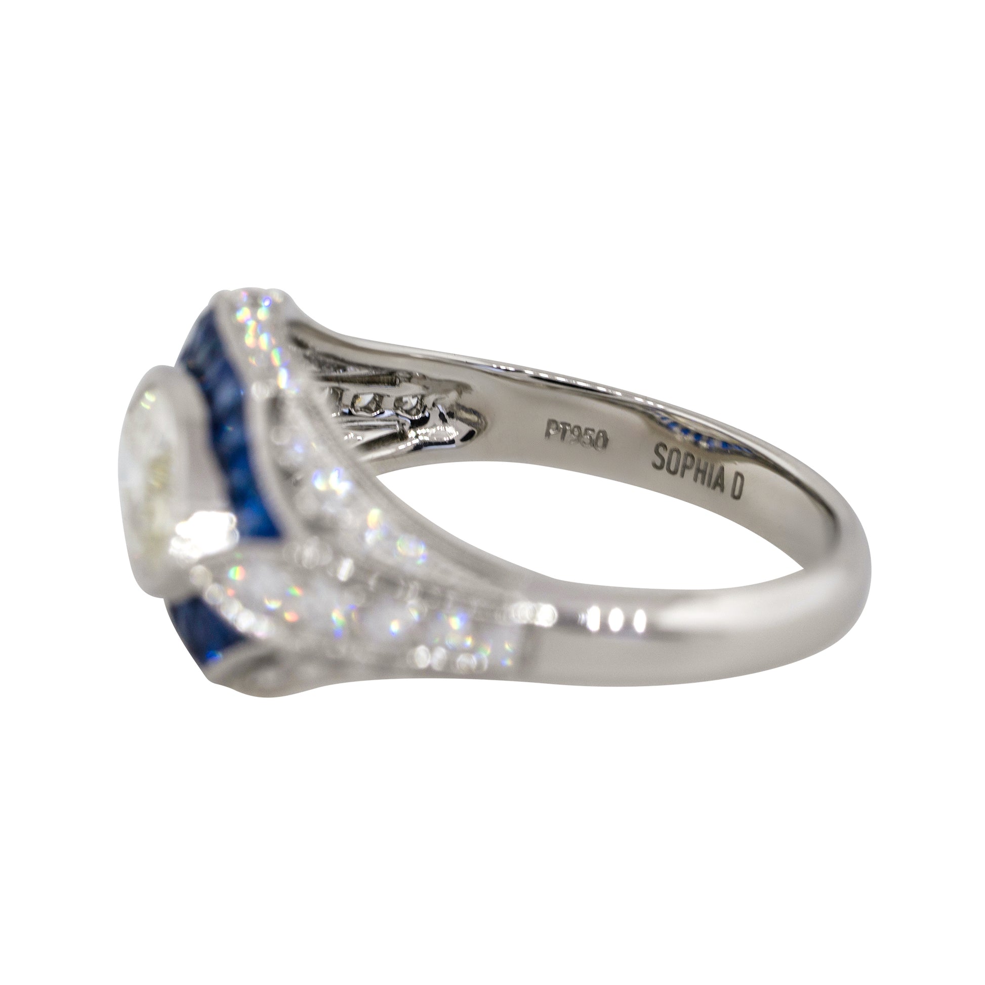 Platinum 1.01ct Marquise Diamond Center Sapphire Ring
