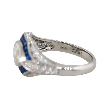 Platinum 1.01ct Marquise Diamond Center Sapphire Ring