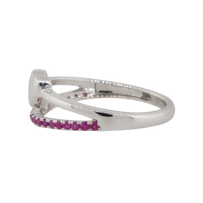 14k White Gold 0.25ctw Round Ruby Heart Shape Double Row Ring