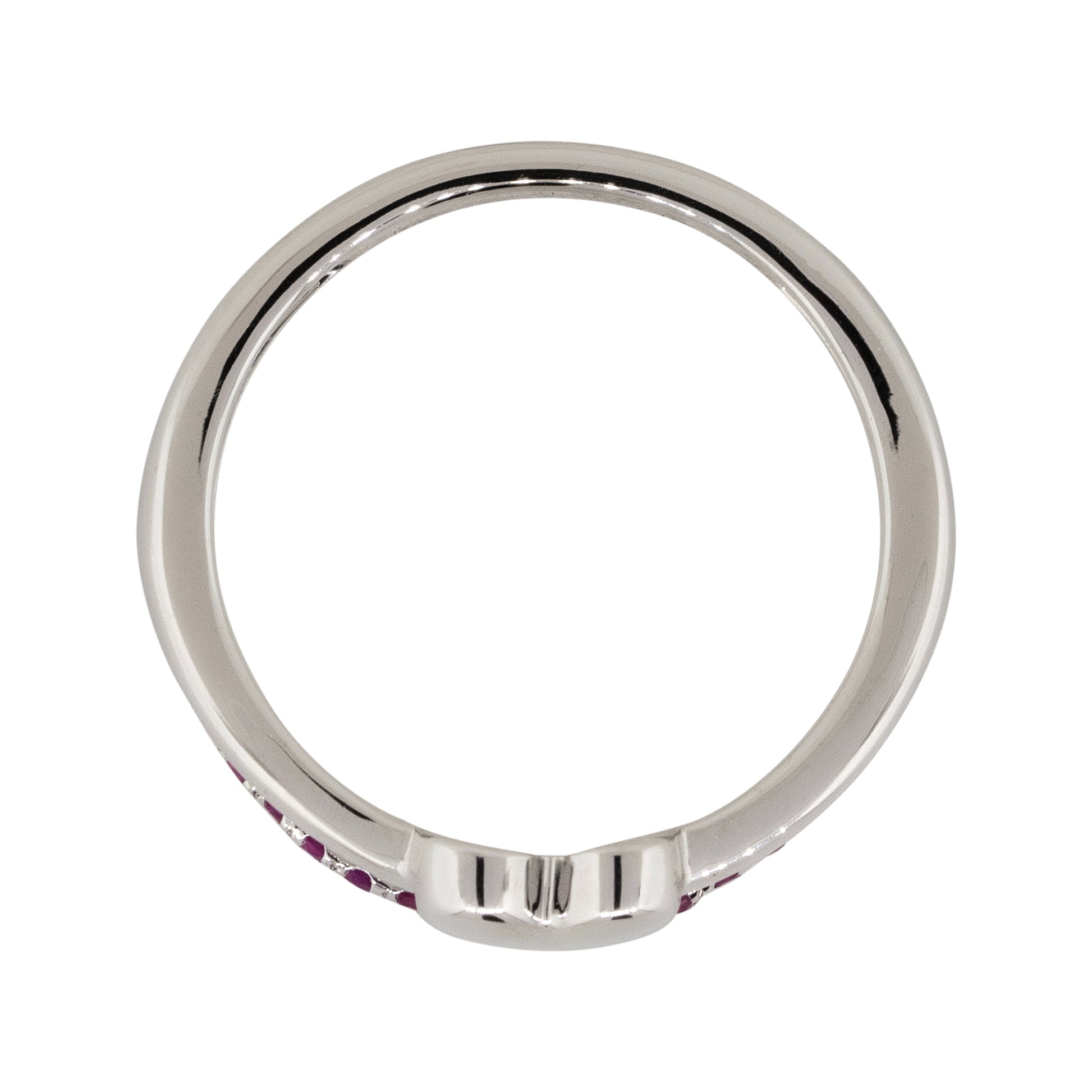 14k White Gold 0.25ctw Round Ruby Heart Shape Double Row Ring