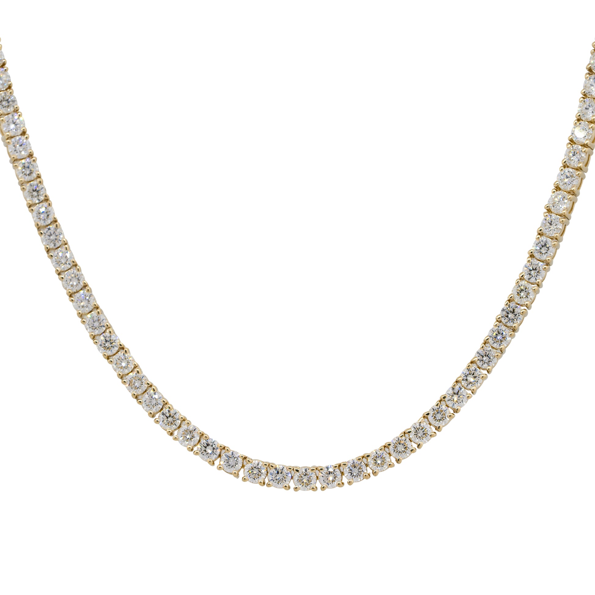 14k Yellow Gold 7.08ctw Round Cut Diamond 16" Tennis Necklace