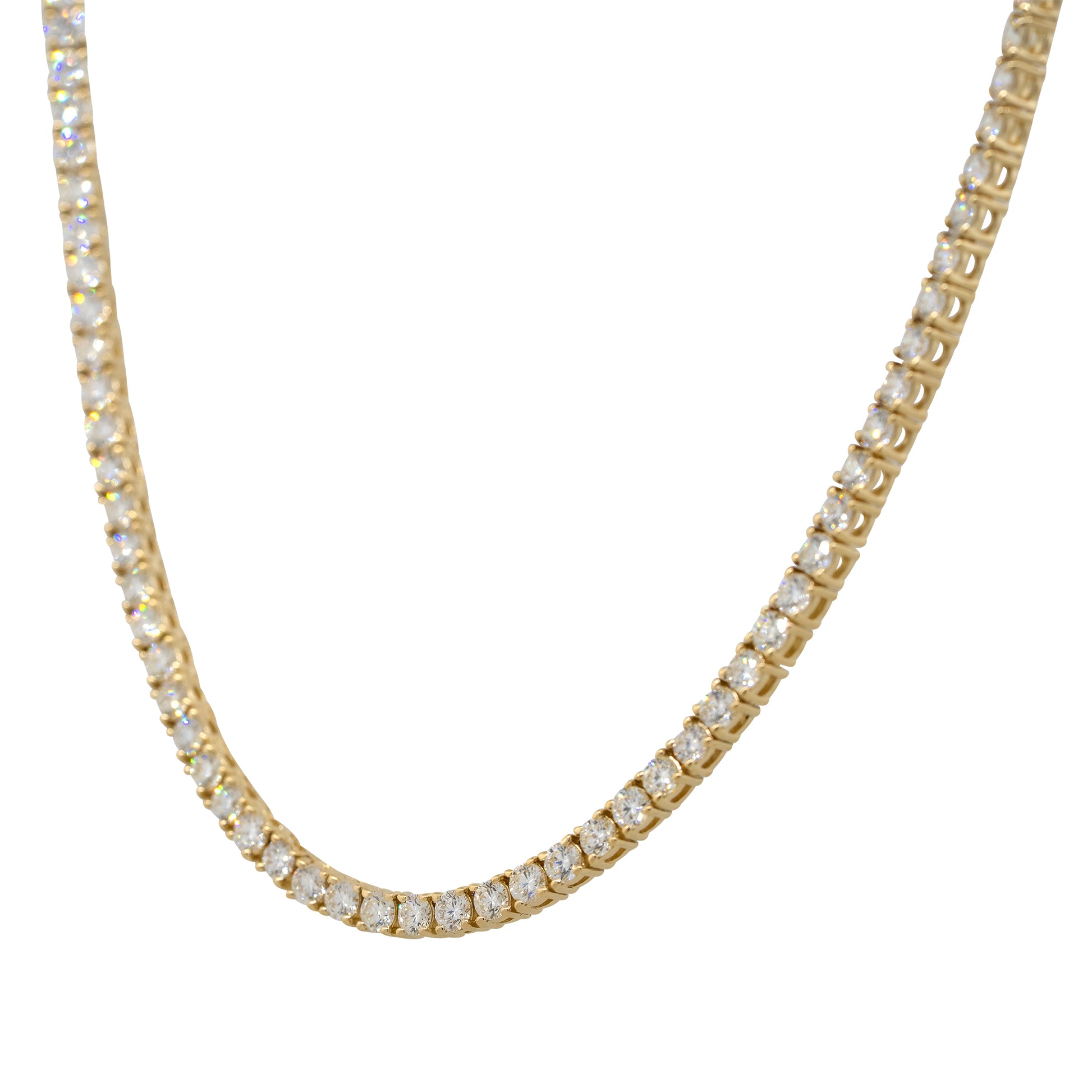 14k Yellow Gold 7.08ctw Round Cut Diamond 16" Tennis Necklace