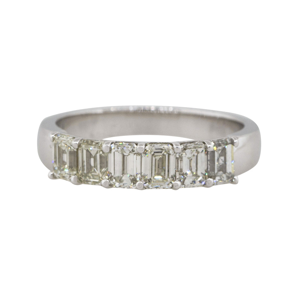 18k White Gold 1.40ctw Emerald Cut Diamond Six Stone Ring