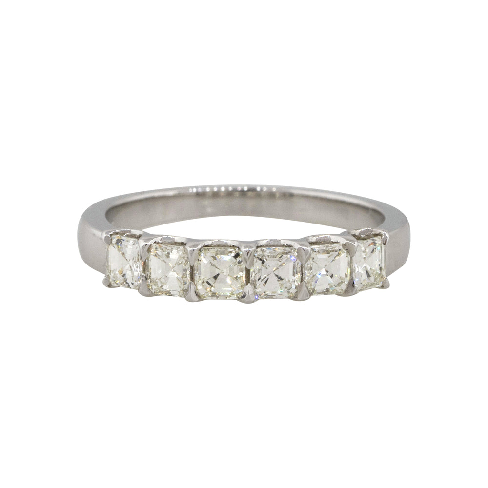 18k White Gold 0.92ctw Asscher Cut Diamond Six Stone Bridal Ring