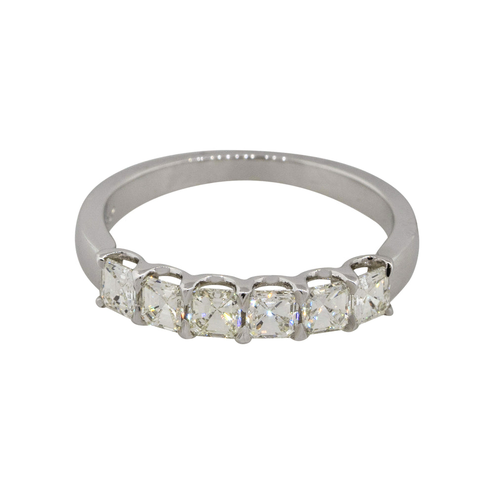 18k White Gold 0.92ctw Asscher Cut Diamond Six Stone Bridal Ring