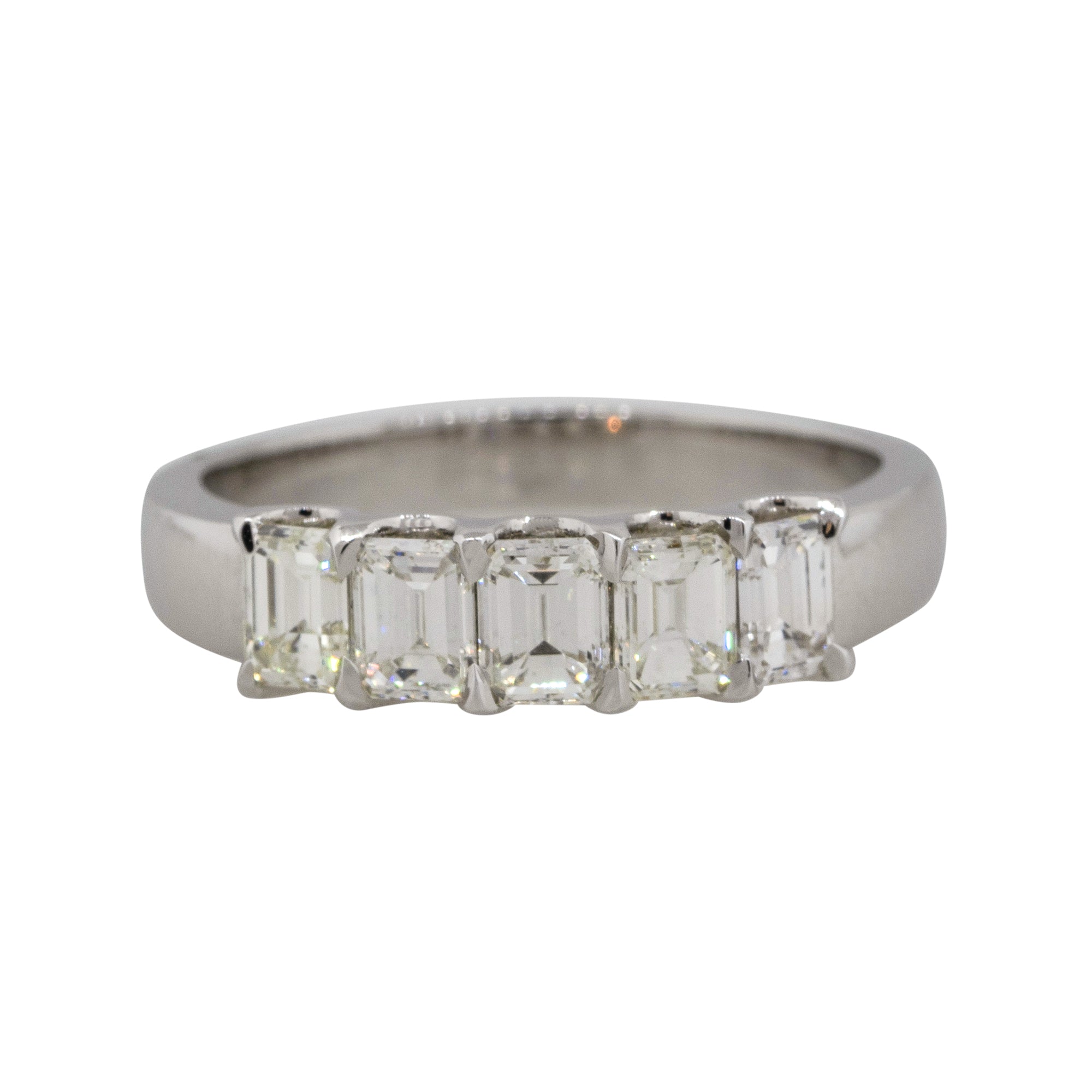 18k White Gold 1.19ctw Emerald Cut Diamond Five Stone Ring