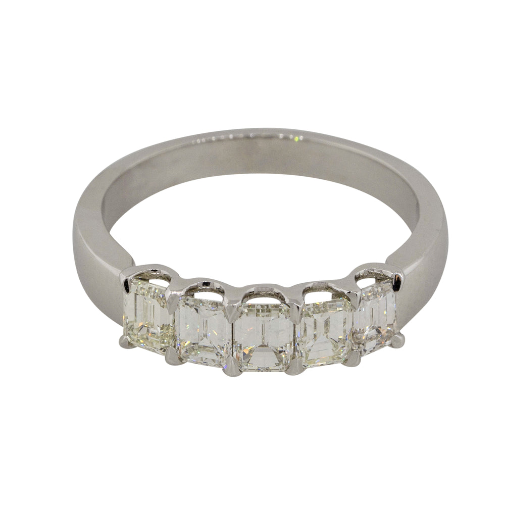 18k White Gold 1.19ctw Emerald Cut Diamond Five Stone Ring