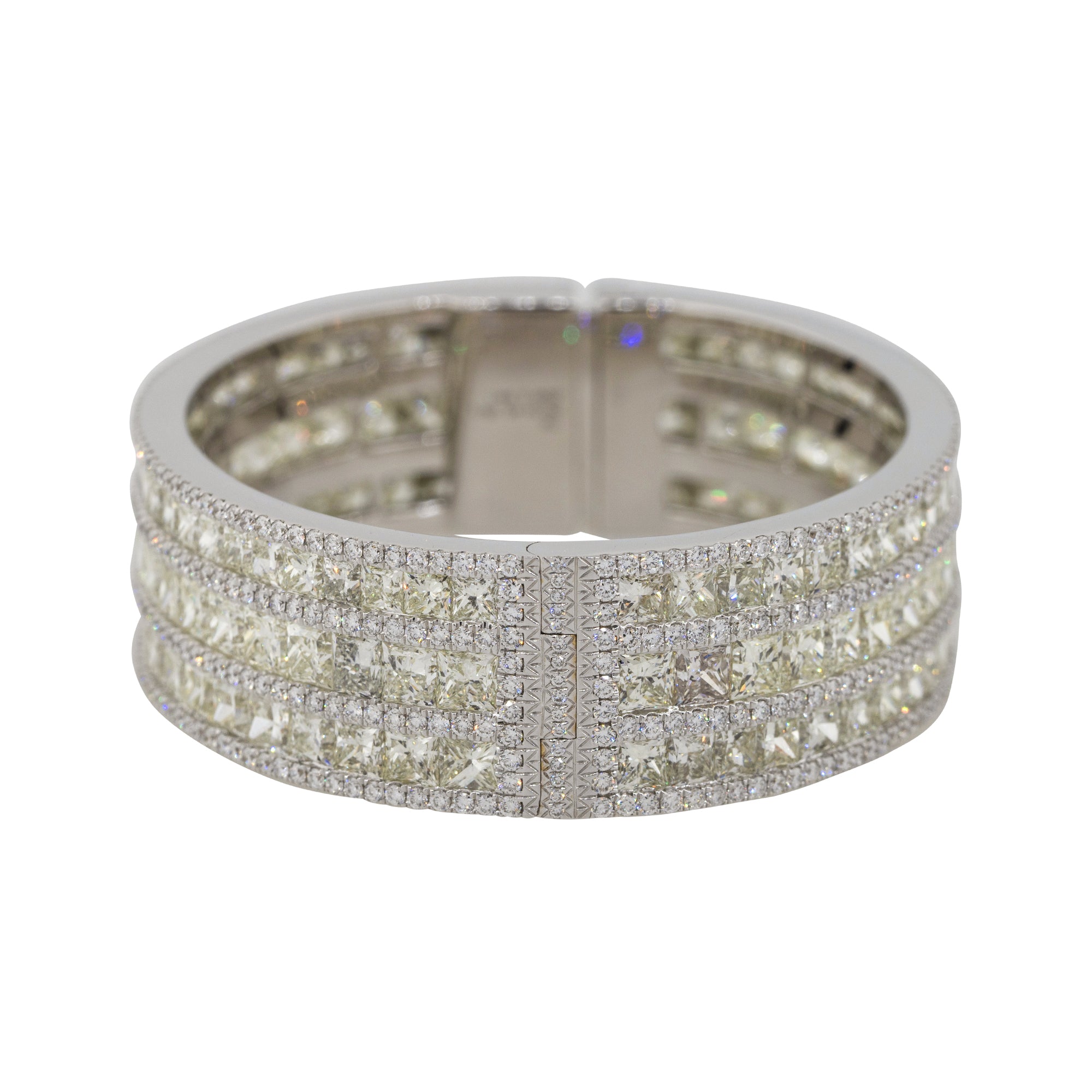 18k White Gold 51.12ctw Multi Row Multi Diamond Pave Bangle Bracelet