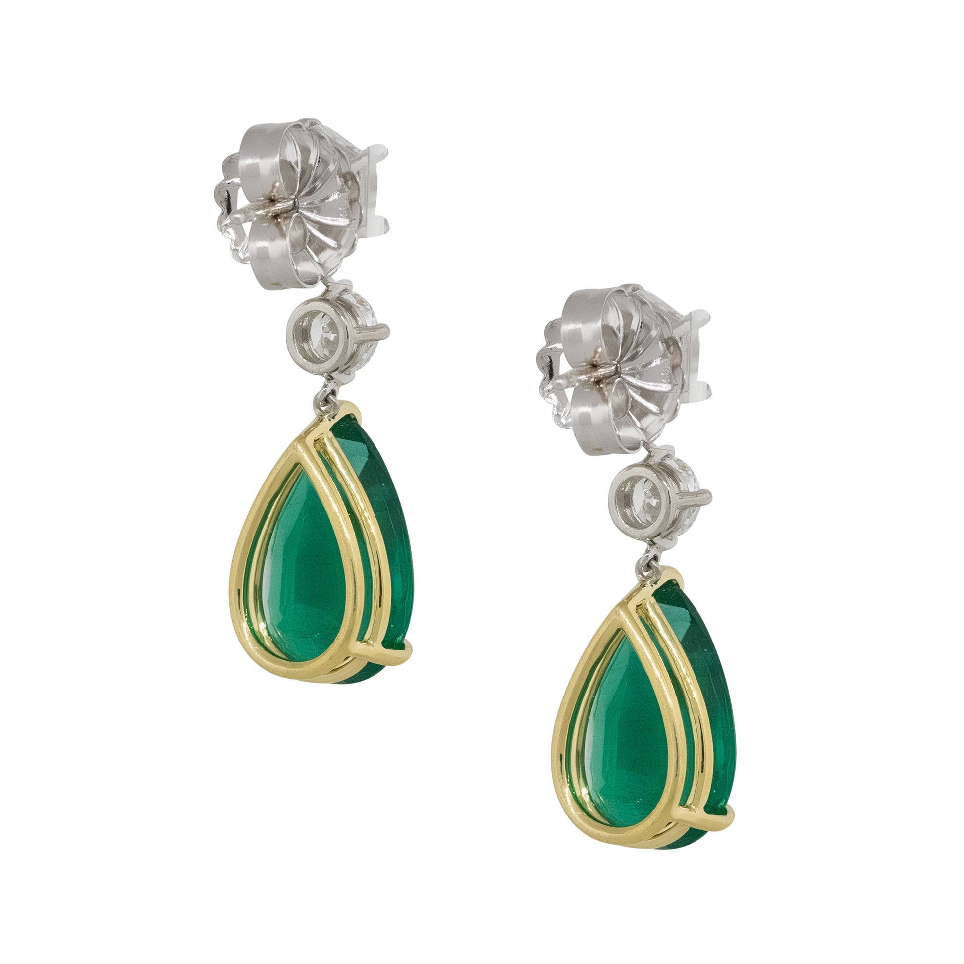 14k White Gold 11.50ct Pear Shape Emerald Diamond Dangle Earrings
