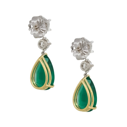 14k White Gold 11.50ct Pear Shape Emerald Diamond Dangle Earrings