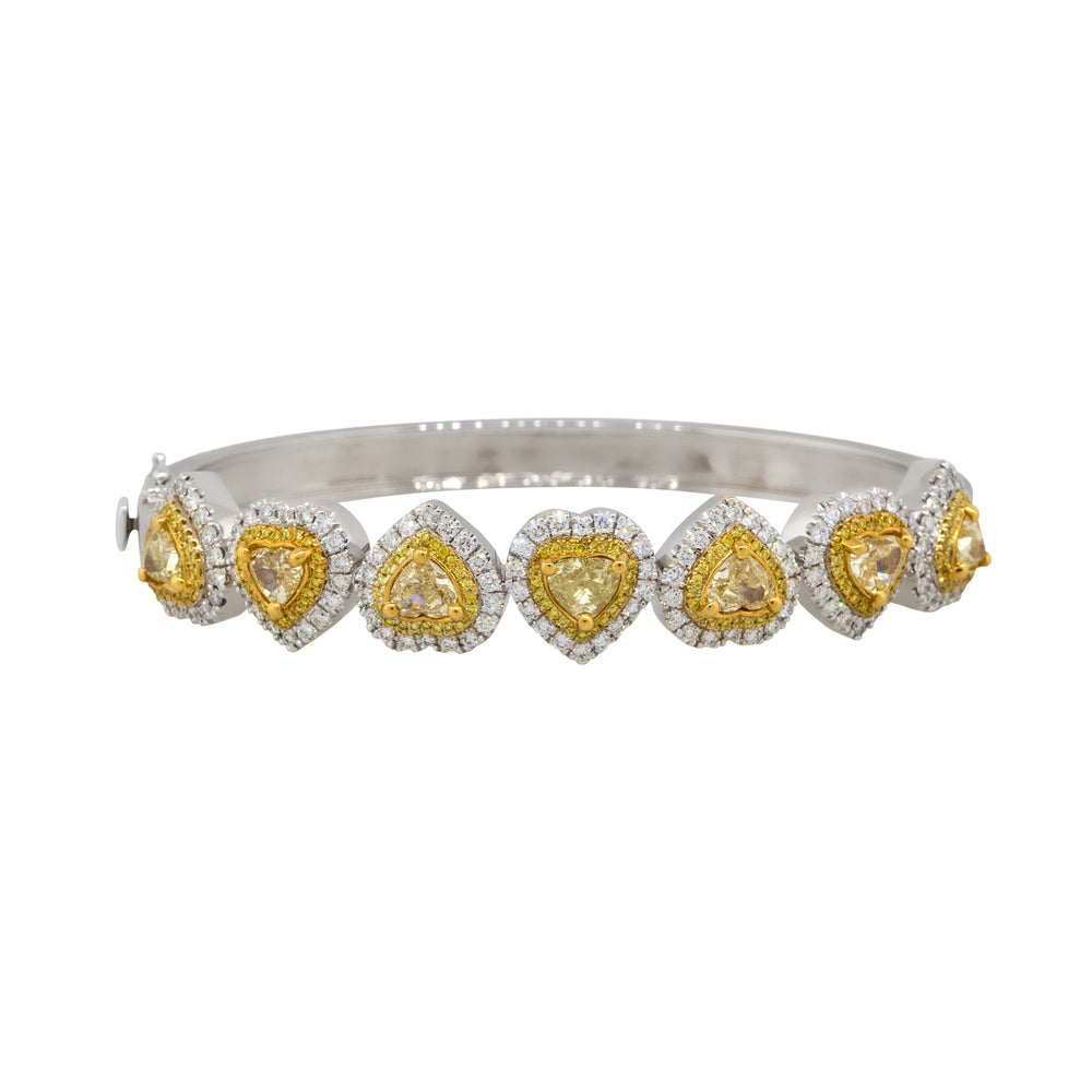 18k White Gold Natural 5.84 Carat Fancy Yellow Heart Diamond Bangle