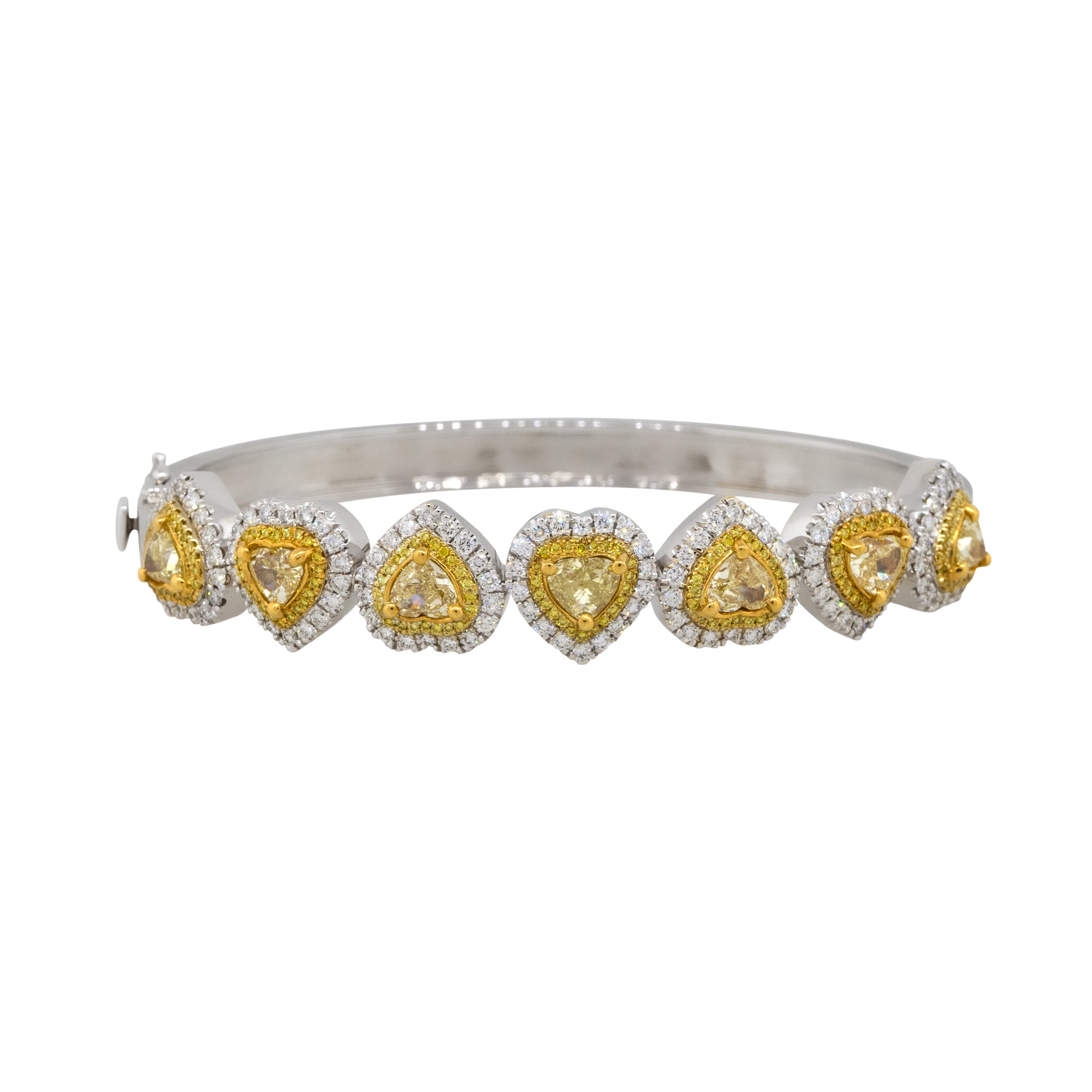 18k White Gold Natural 5.84 Carat Fancy Yellow Heart Diamond Bangle