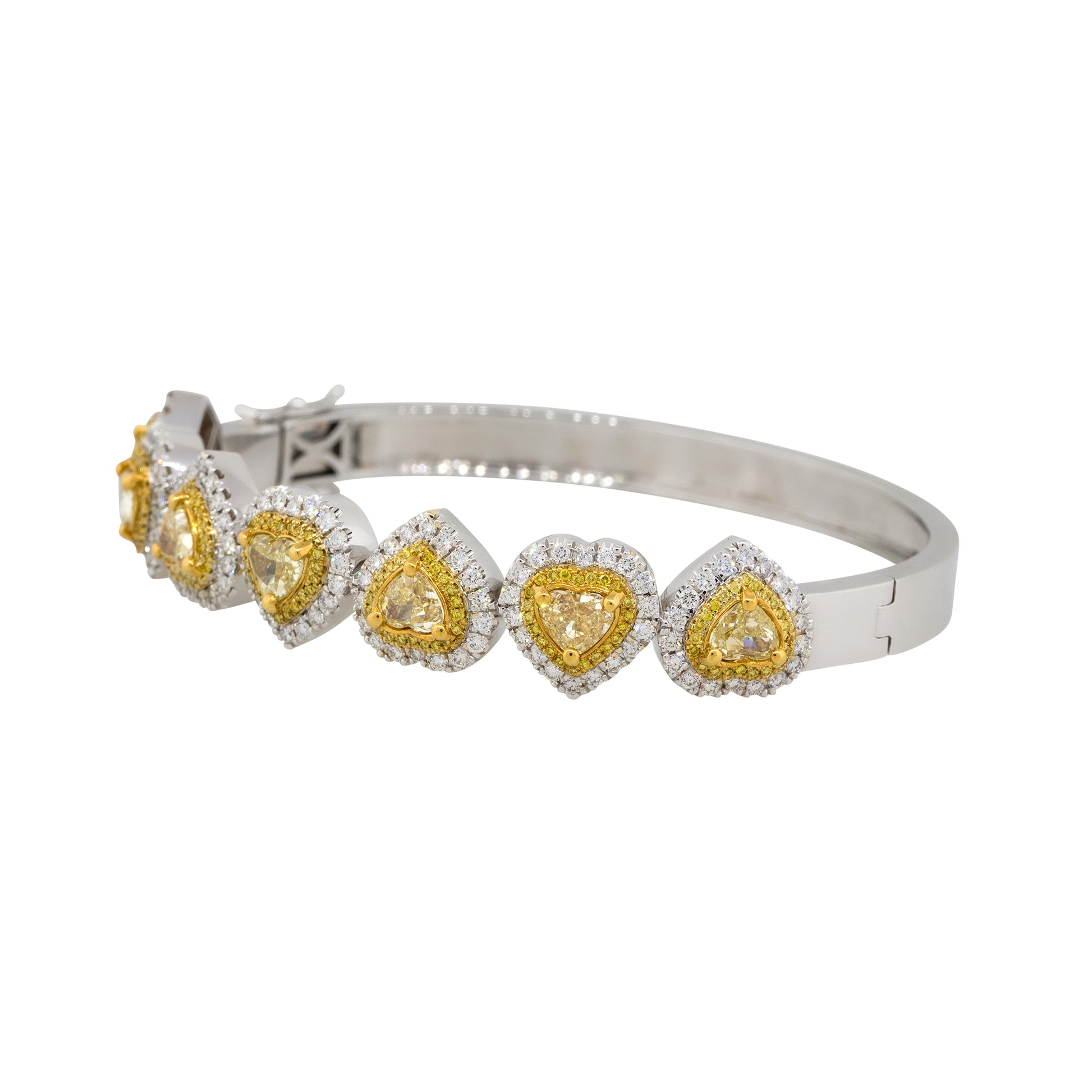 18k White Gold Natural 5.84 Carat Fancy Yellow Heart Diamond Bangle