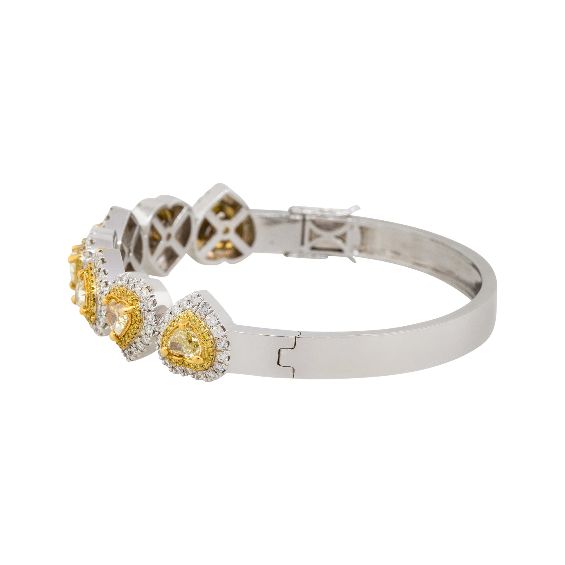 18k White Gold Natural 5.84 Carat Fancy Yellow Heart Diamond Bangle