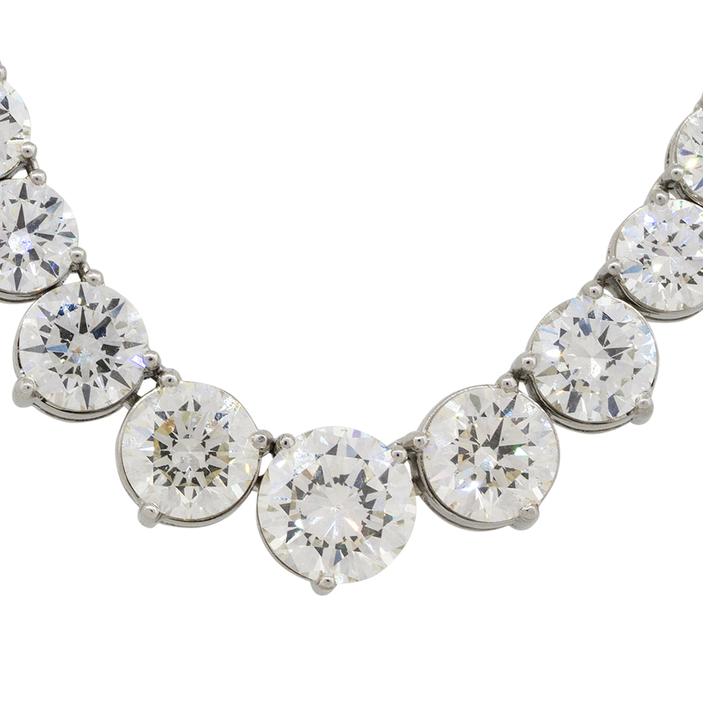 Platinum Natural 33.09 Carat Round Brilliant Graduated Diamond Tennis Necklace