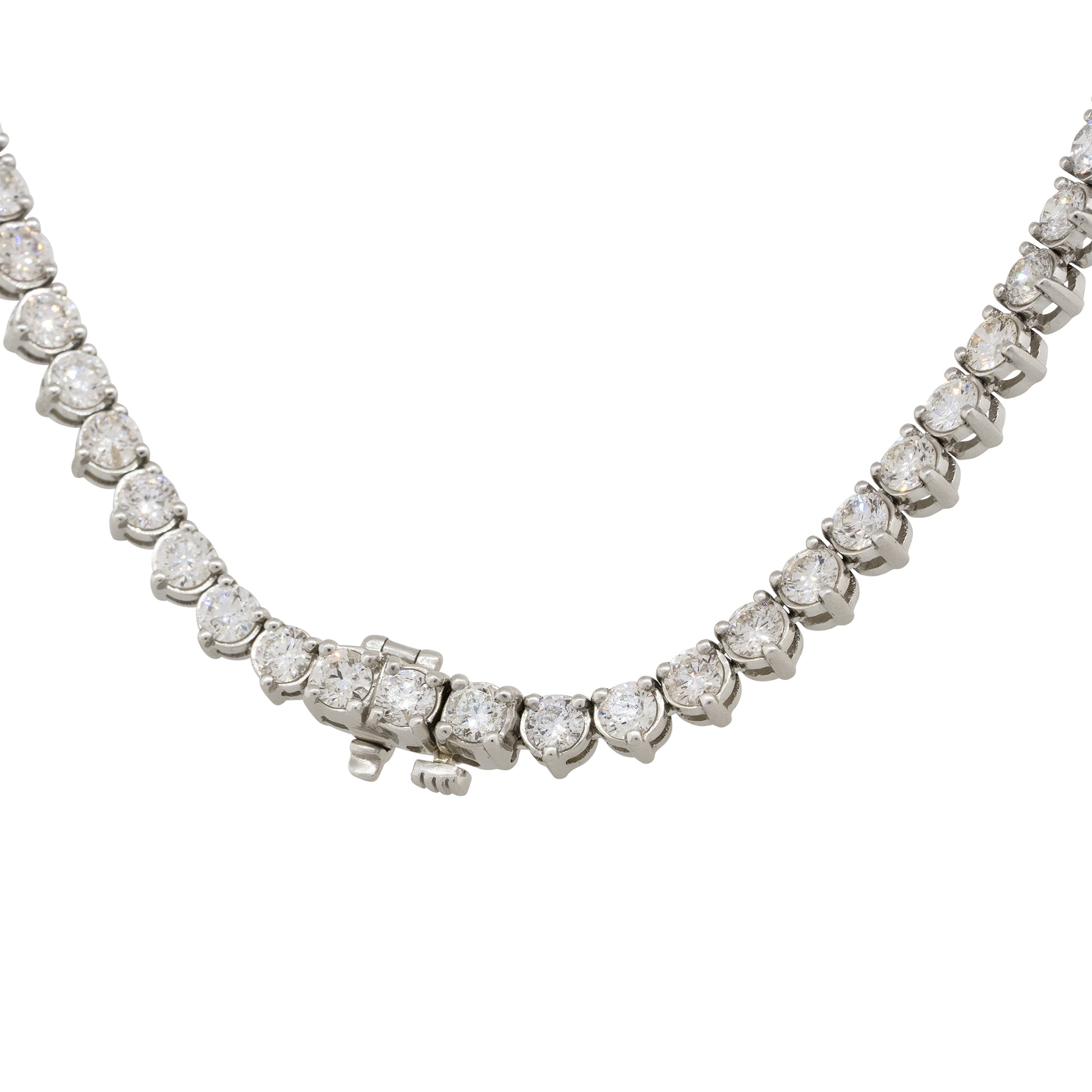 Platinum Natural 33.09 Carat Round Brilliant Graduated Diamond Tennis Necklace