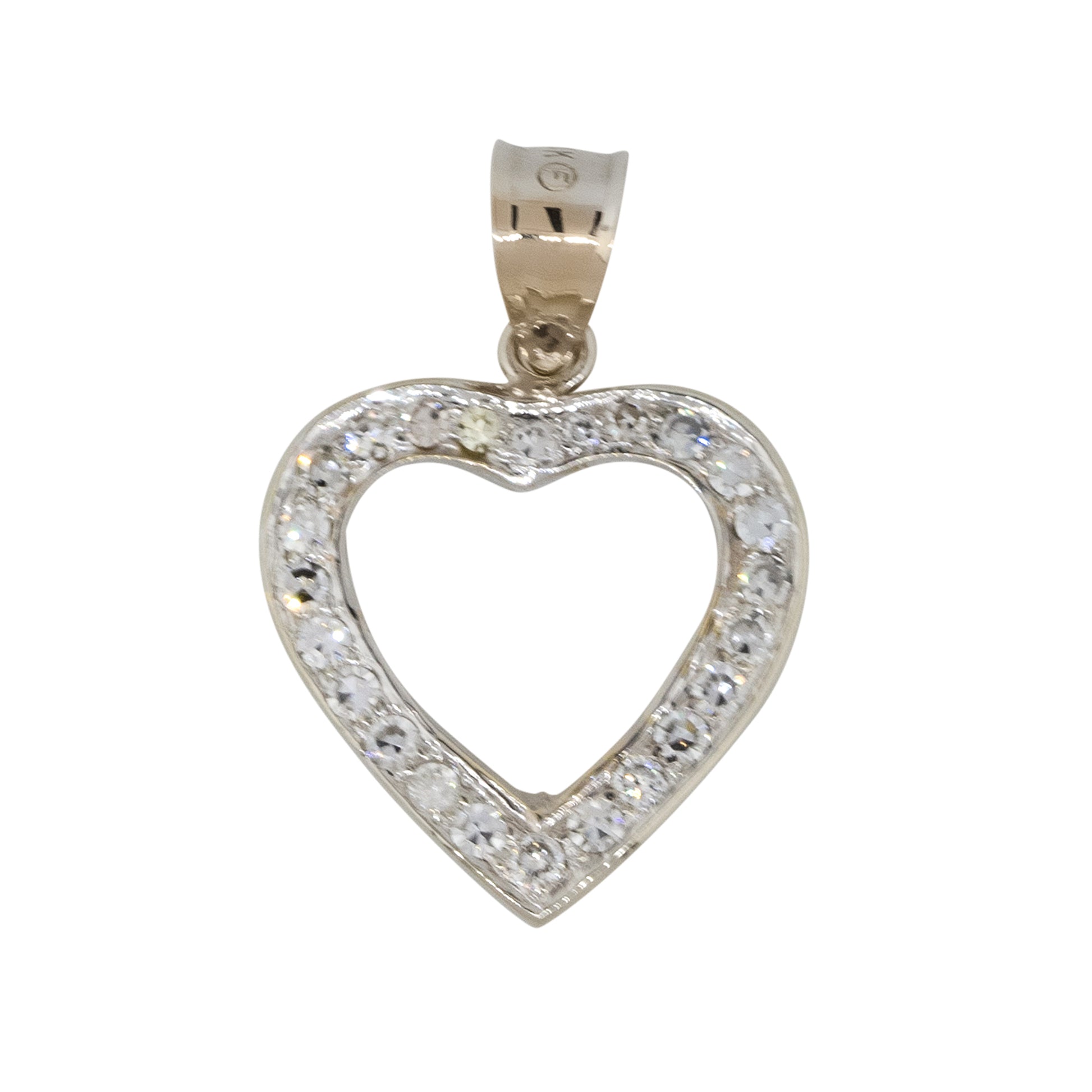 14k White Gold 1ctw Round Cut Open Heart Pendant