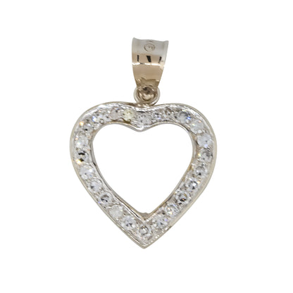 14k White Gold 1ctw Round Cut Open Heart Pendant