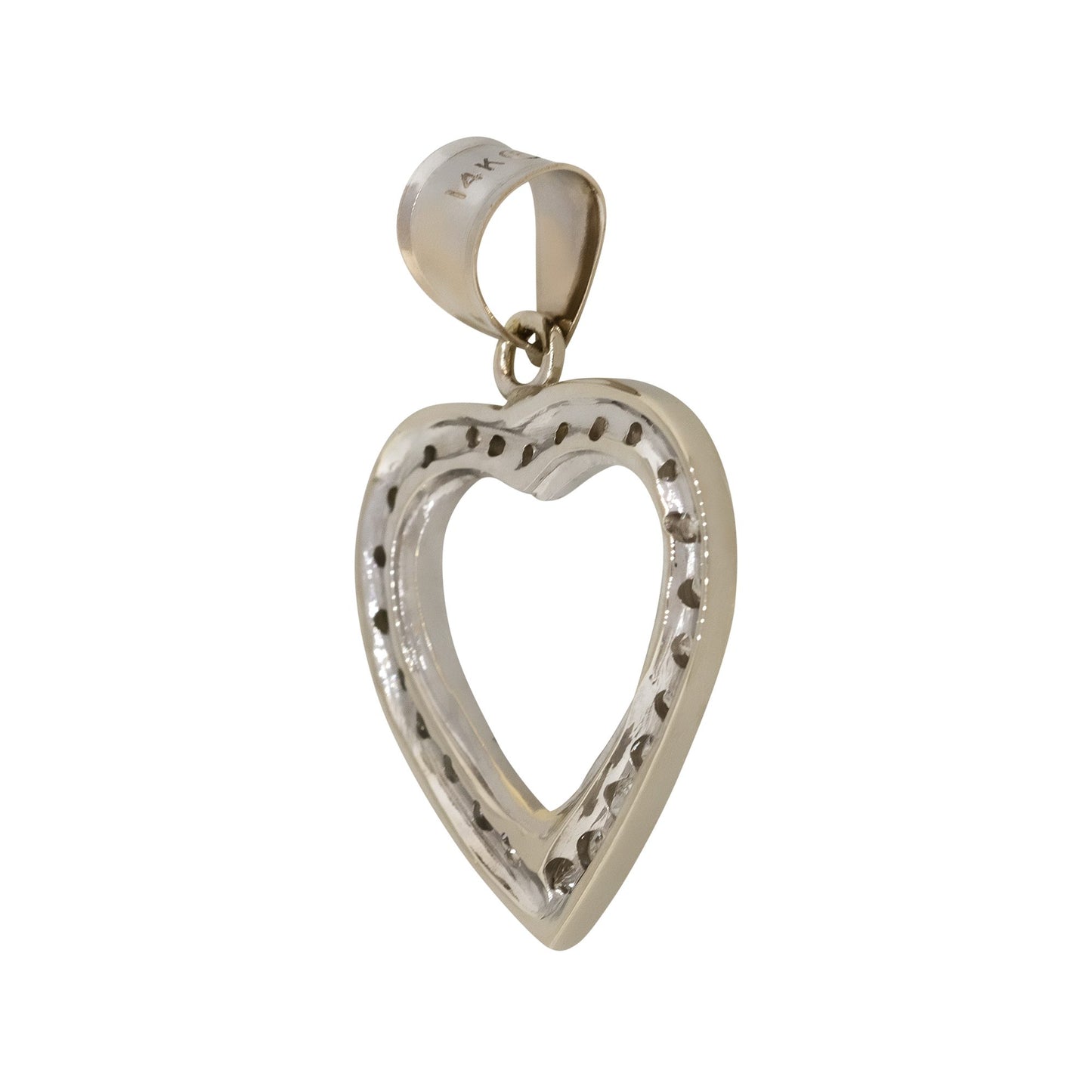 14k White Gold 1ctw Round Cut Open Heart Pendant