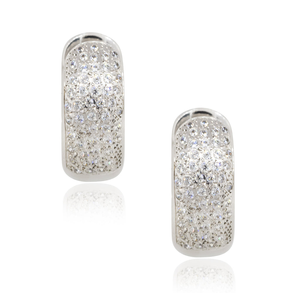 14k White Gold 0.94ctw Round Diamond Pave Wide Huggie Earrings