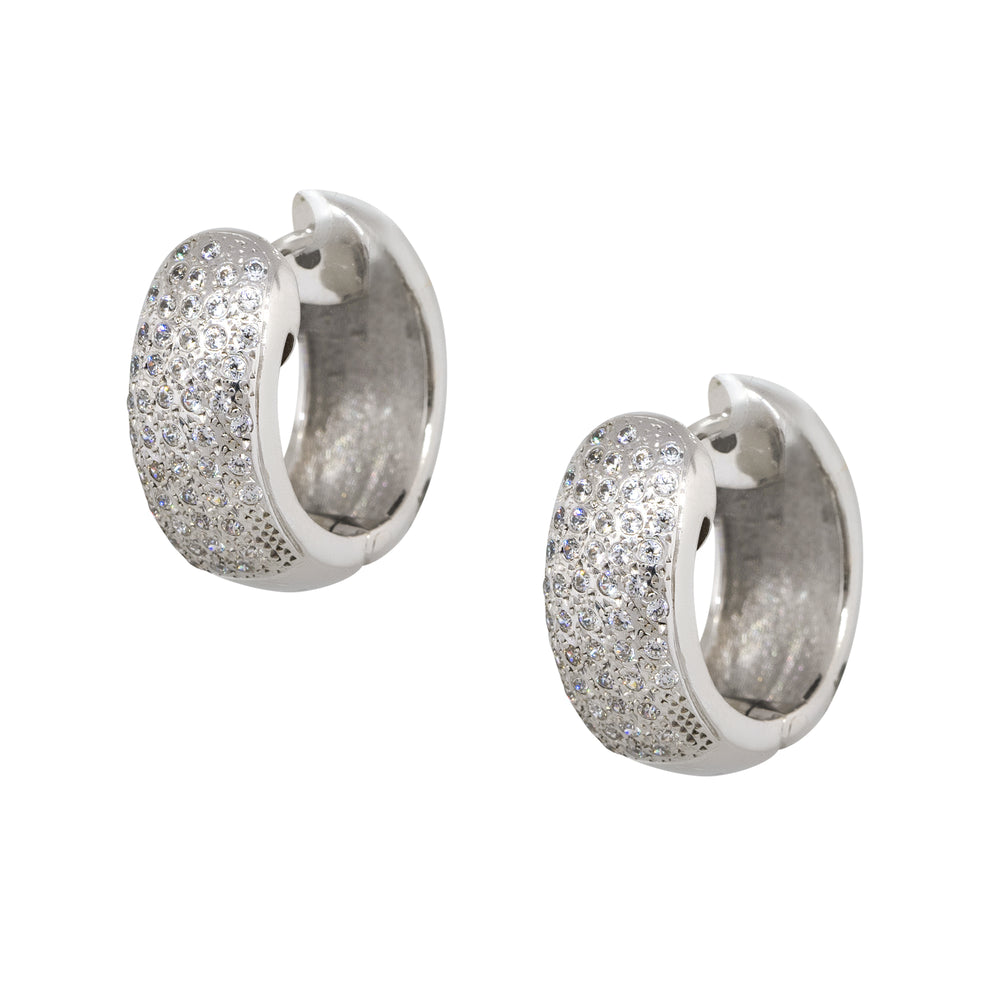 14k White Gold 0.94ctw Round Diamond Pave Wide Huggie Earrings