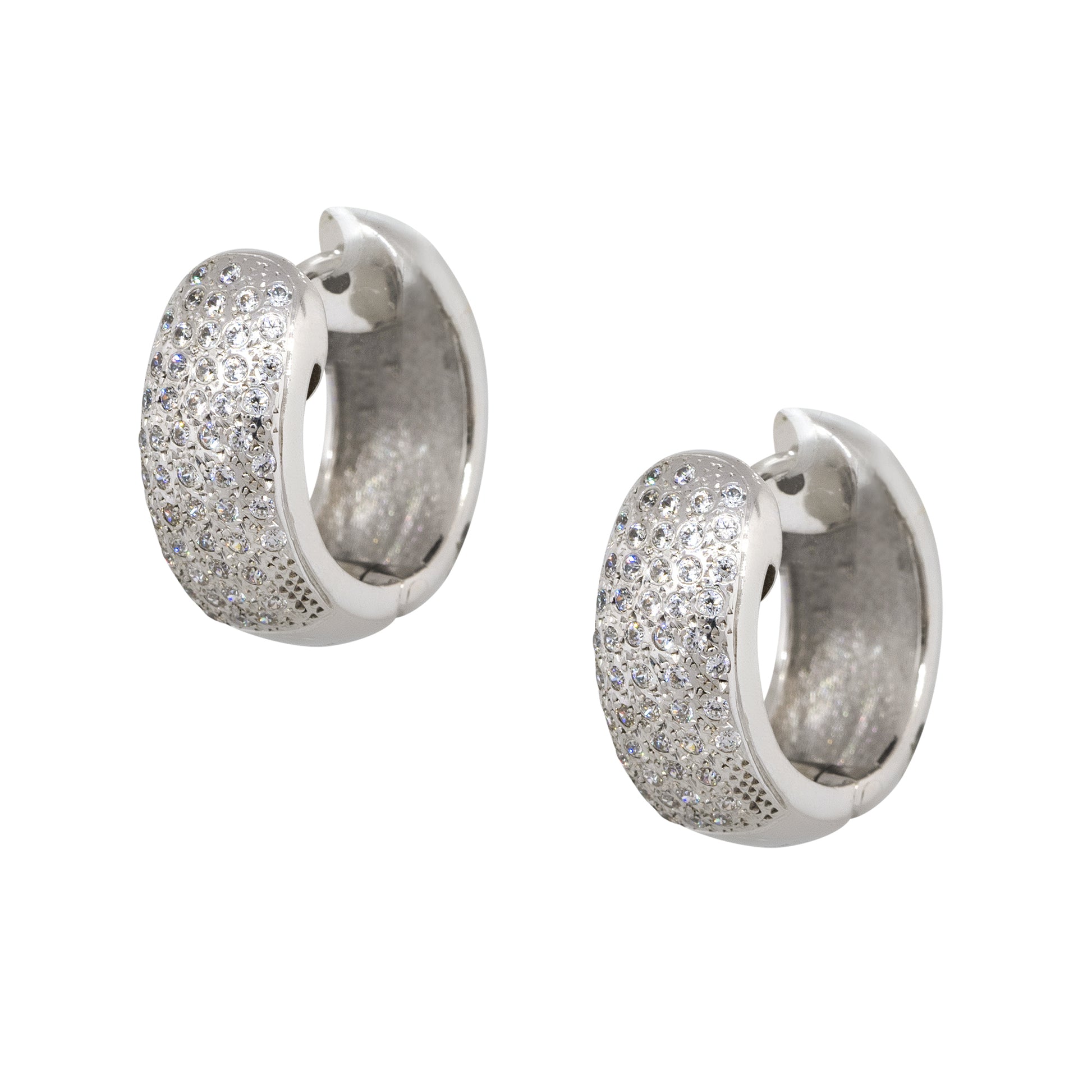 14k White Gold 0.94ctw Round Diamond Pave Wide Huggie Earrings