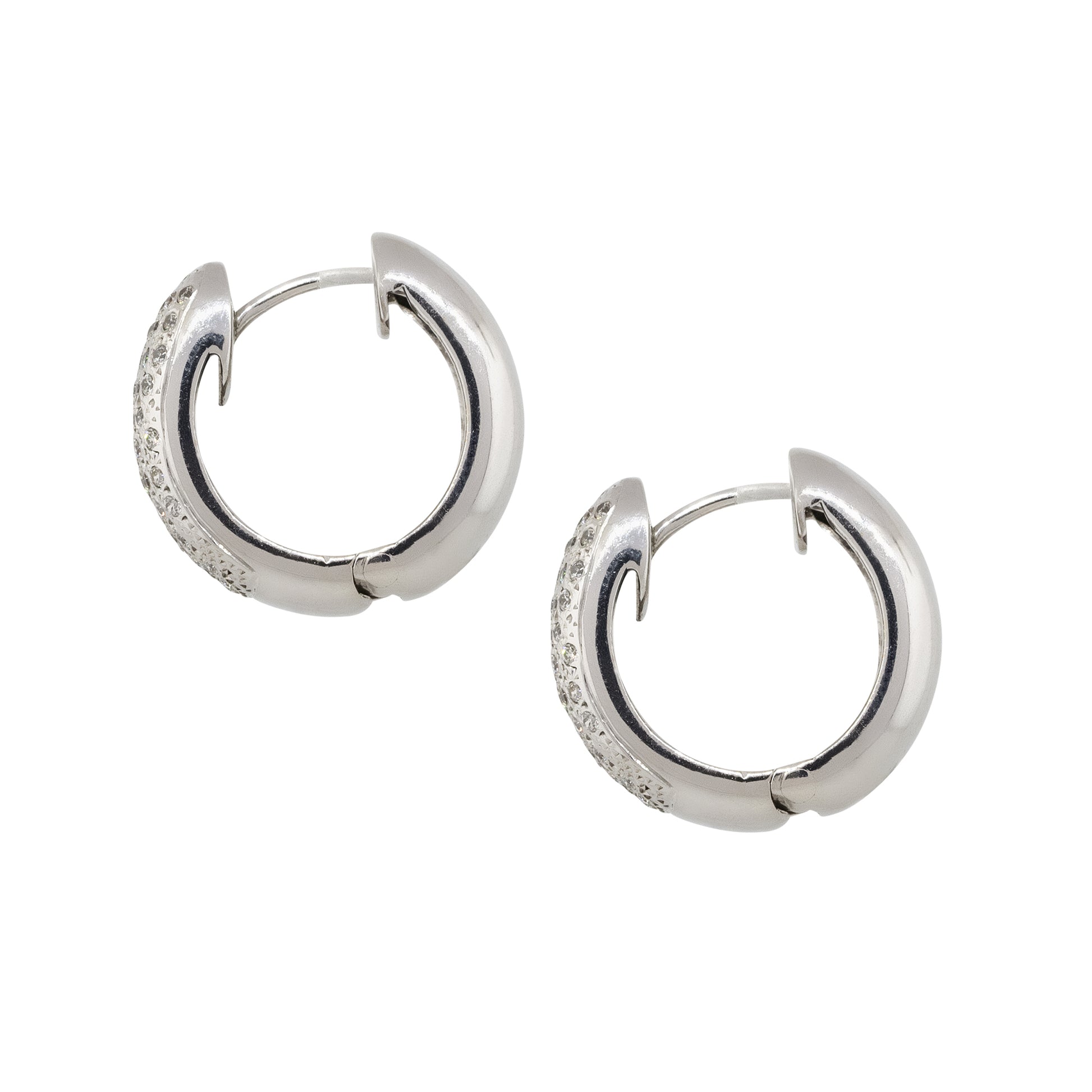 14k White Gold 0.94ctw Round Diamond Pave Wide Huggie Earrings