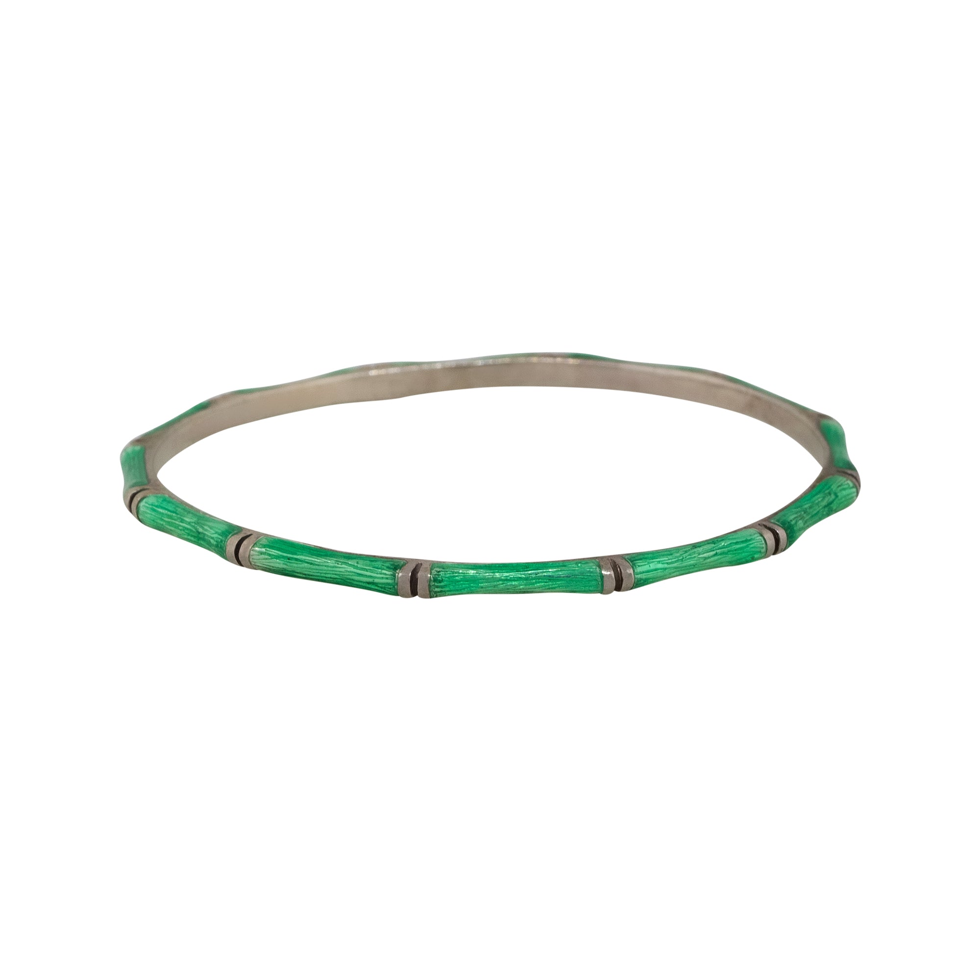Hidalgo Sterling Silver Green Enamel Bamboo Style Bangle Bracelet