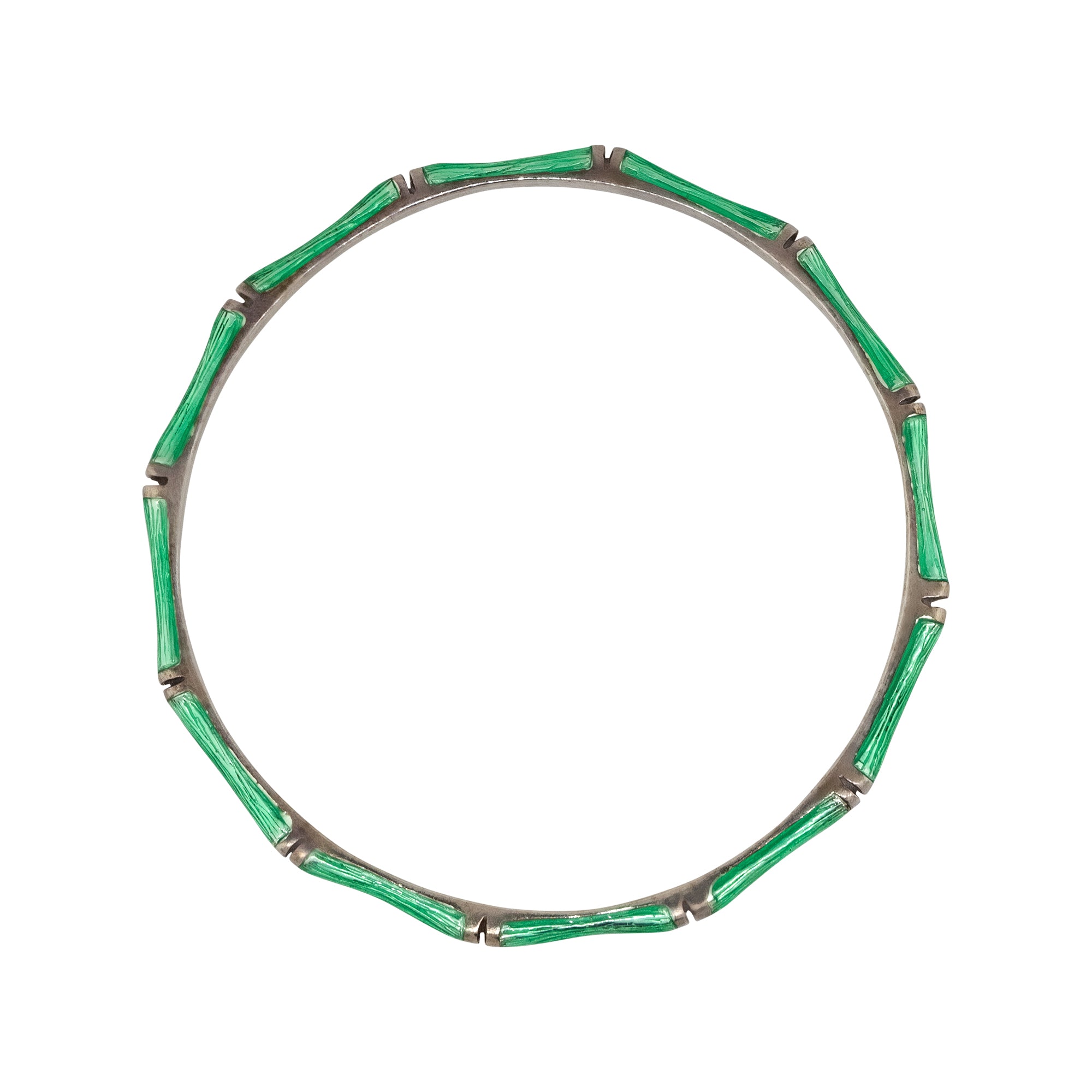 Hidalgo Sterling Silver Green Enamel Bamboo Style Bangle Bracelet