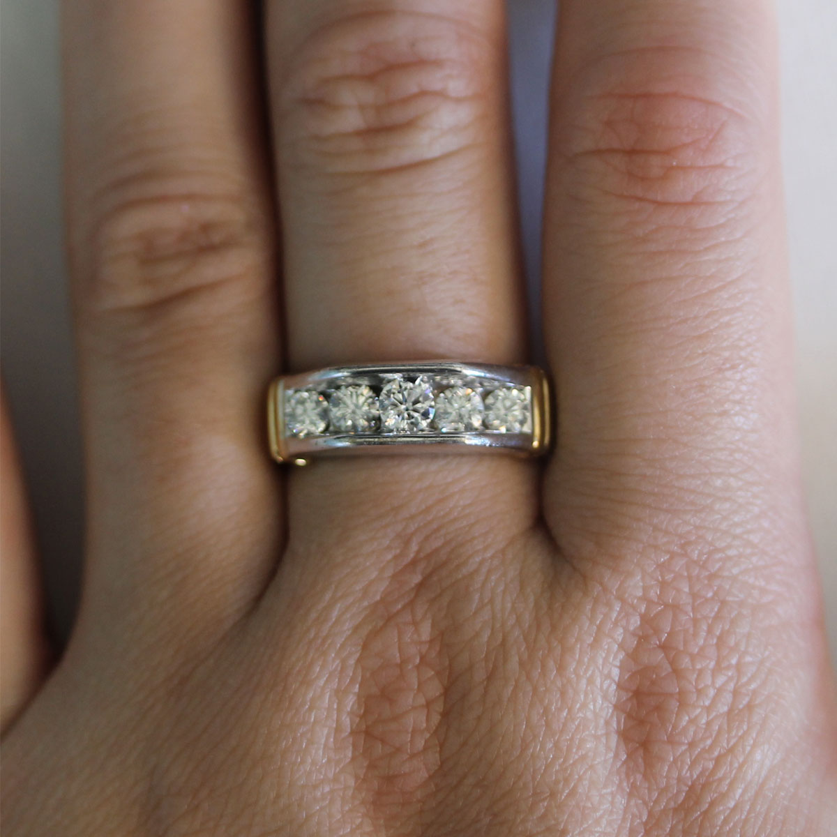 14K Two Tone Diamond Mens Wedding Band