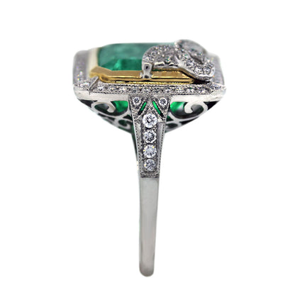 Emerald, Platinum, Yellow Gold, Diamond Cocktail Ring