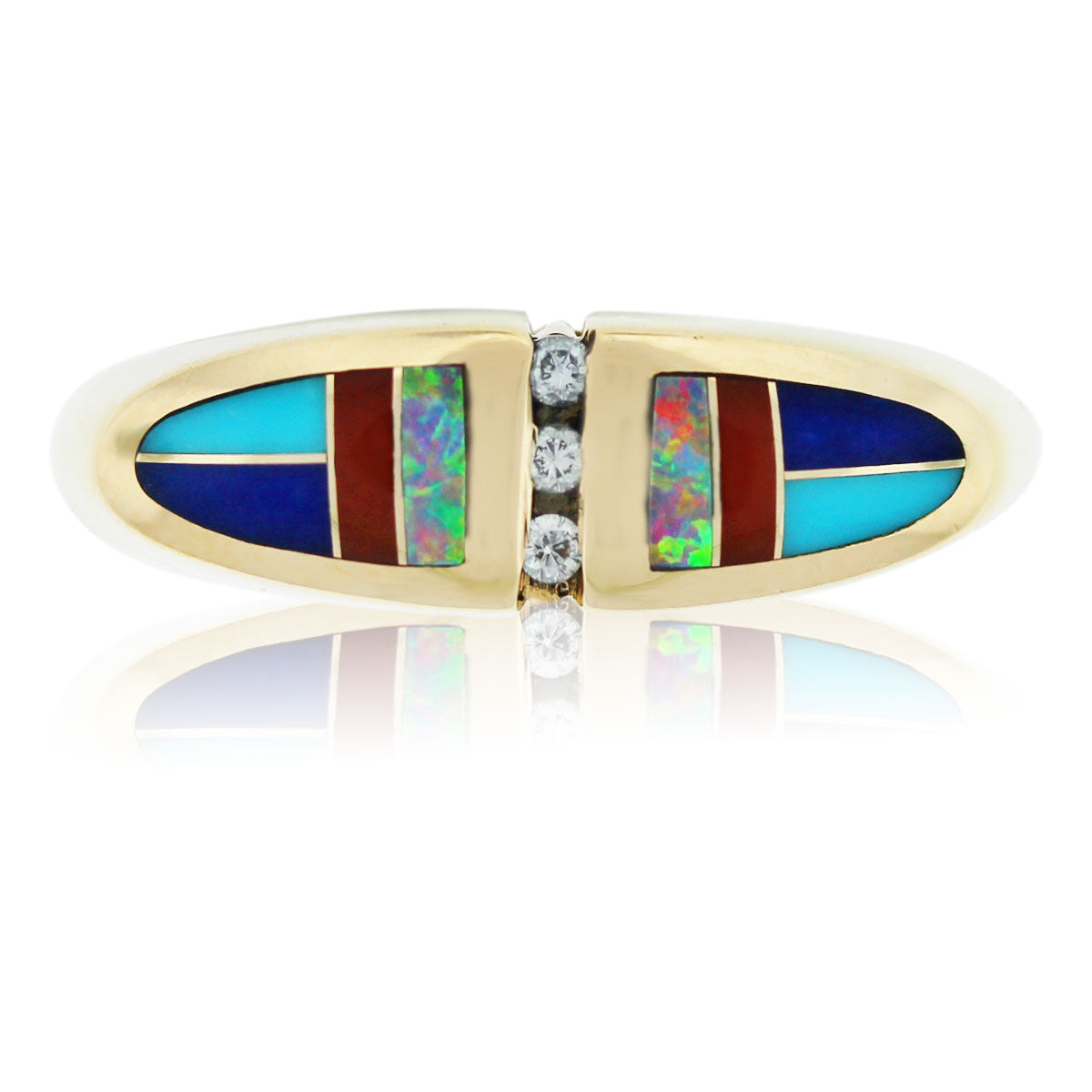 Kabana 14kt Yellow Gold Diamond, Enamel, and Opal Cocktail Ring