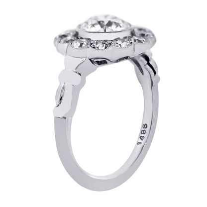 Platinum 1.15ct Old European Cut Diamond Flower Engagement Ring